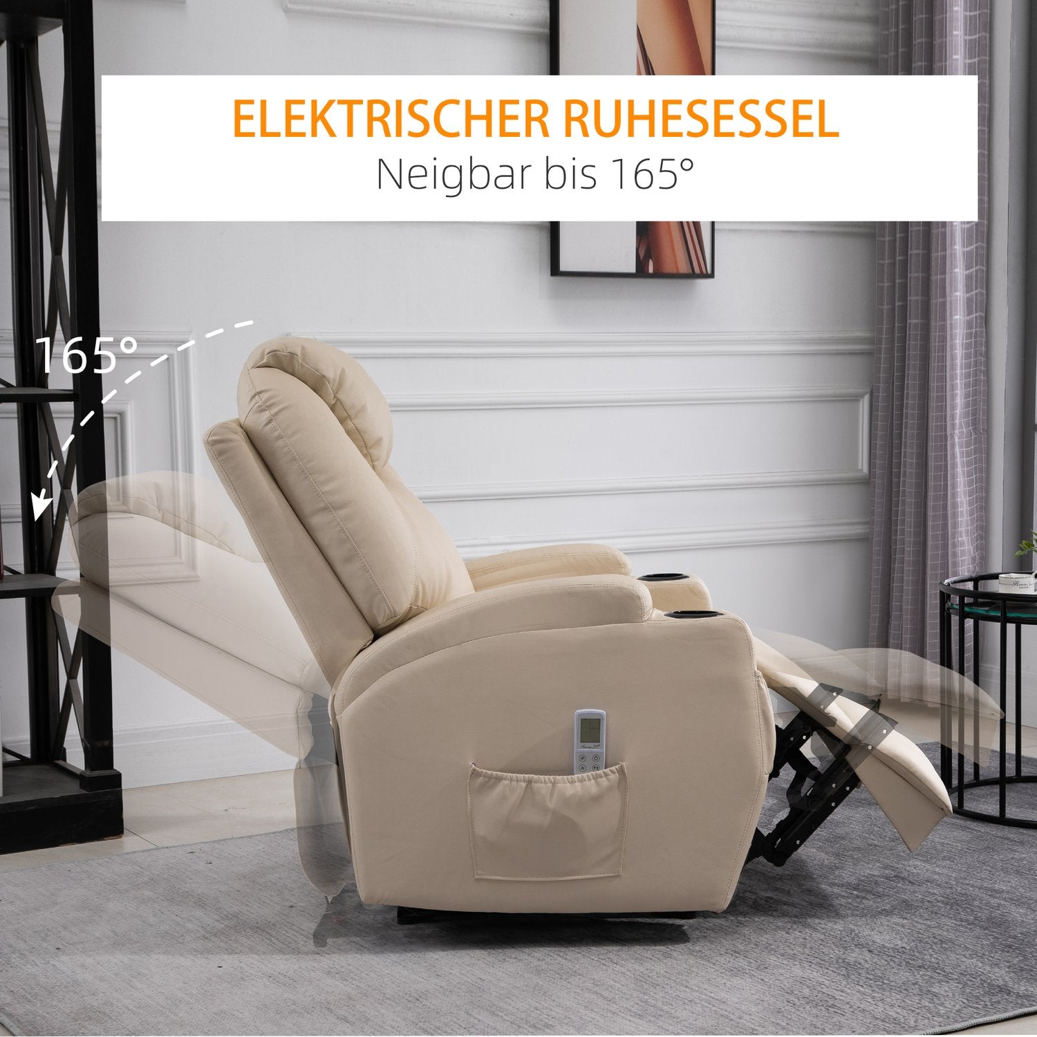 Elektrisk liggande massagestol, konstläder, beige