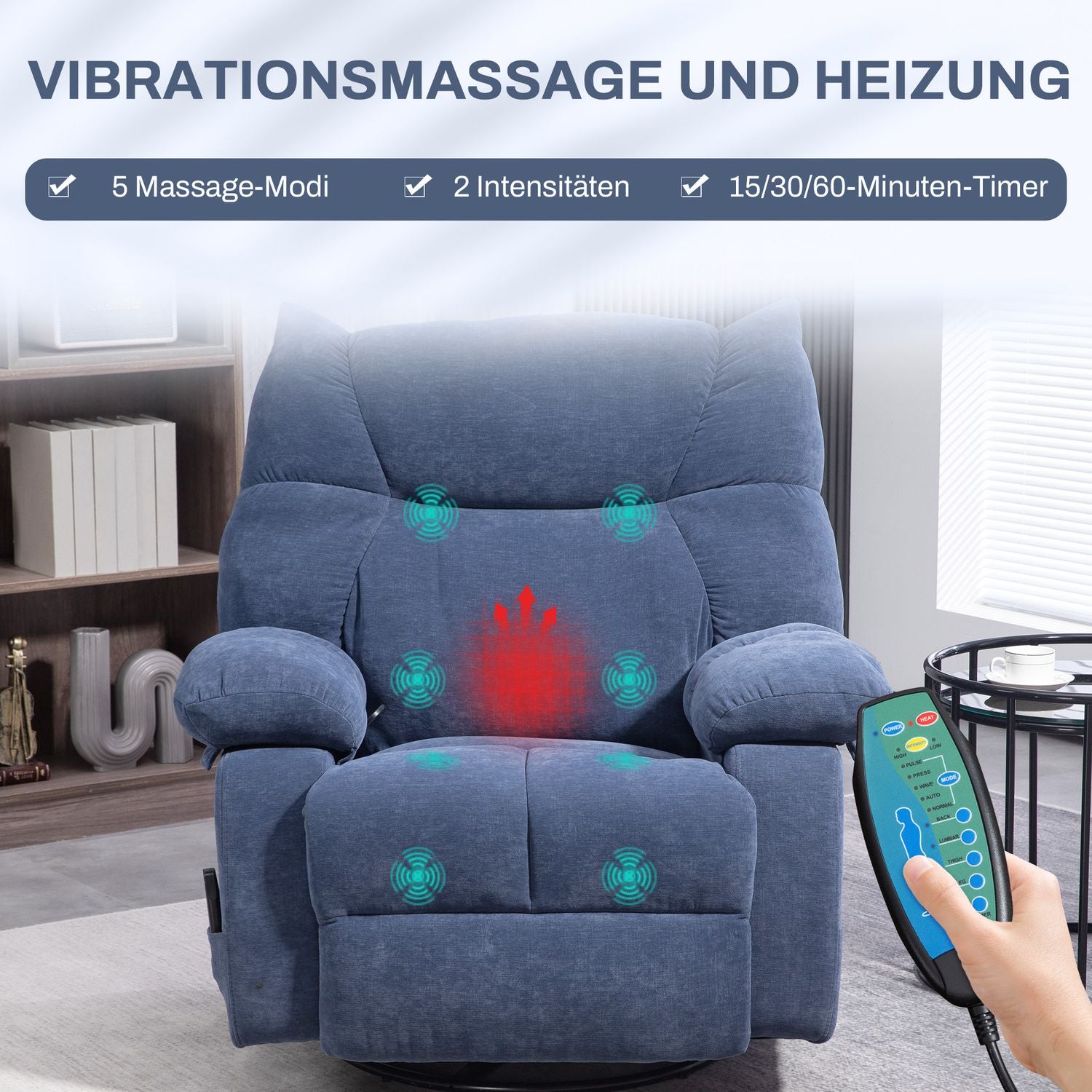 Elektrisk massagefåtölj med värme och vridbar
