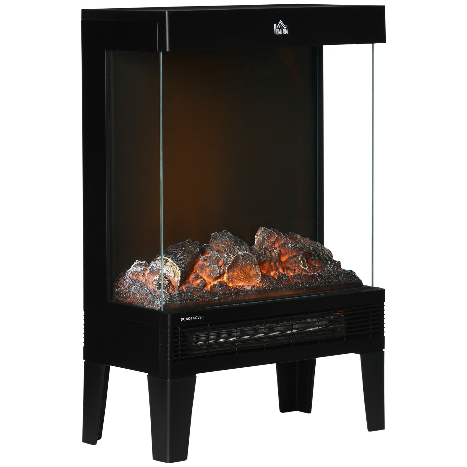 Elektrisk öppen spis med LED Flame, 1000/2000W, Svart