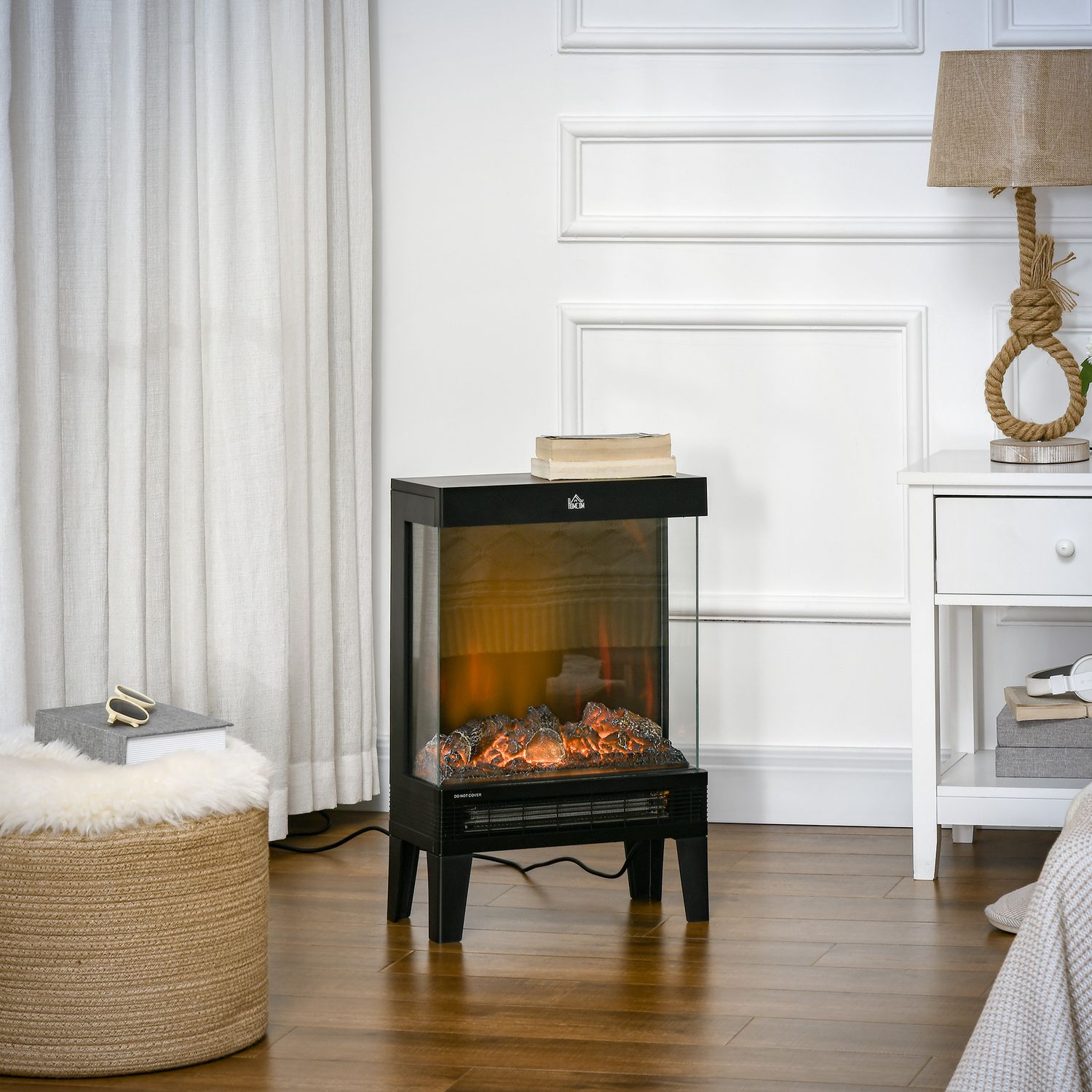 Elektrisk öppen spis med LED Flame, 1000/2000W, Svart