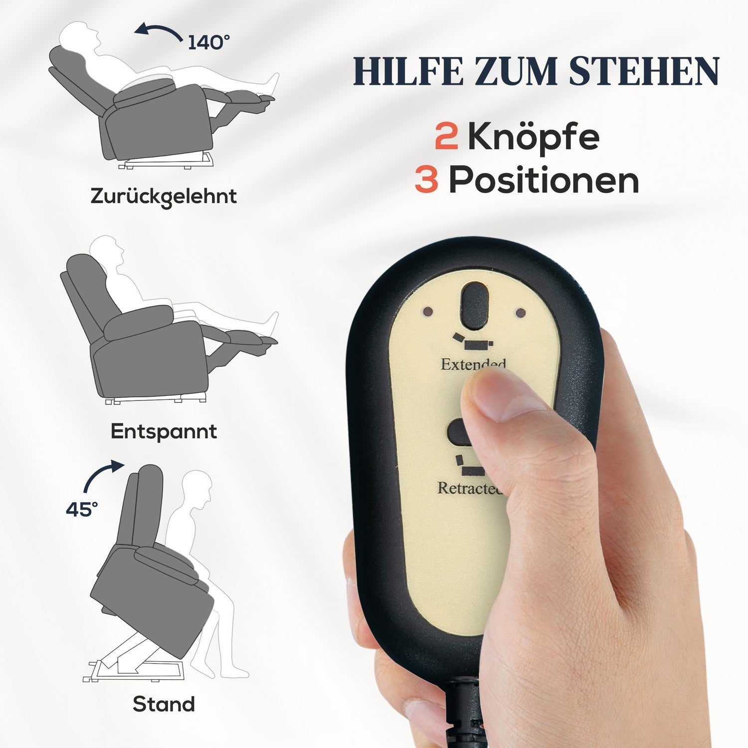 Elektrické polohovací křeslo, lněný potah, dálkové ovládání, boční kapsa, šedé