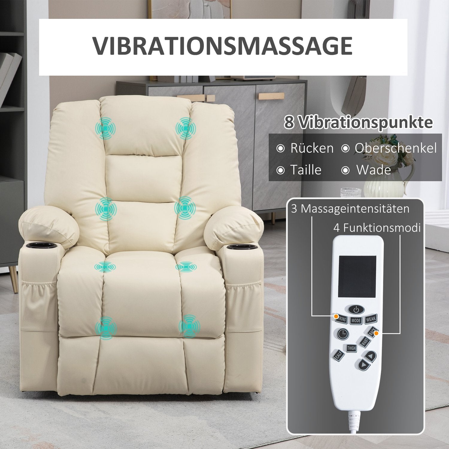 Elektrické relaxační křeslo s masáží, kolečky a držákem na nápoje