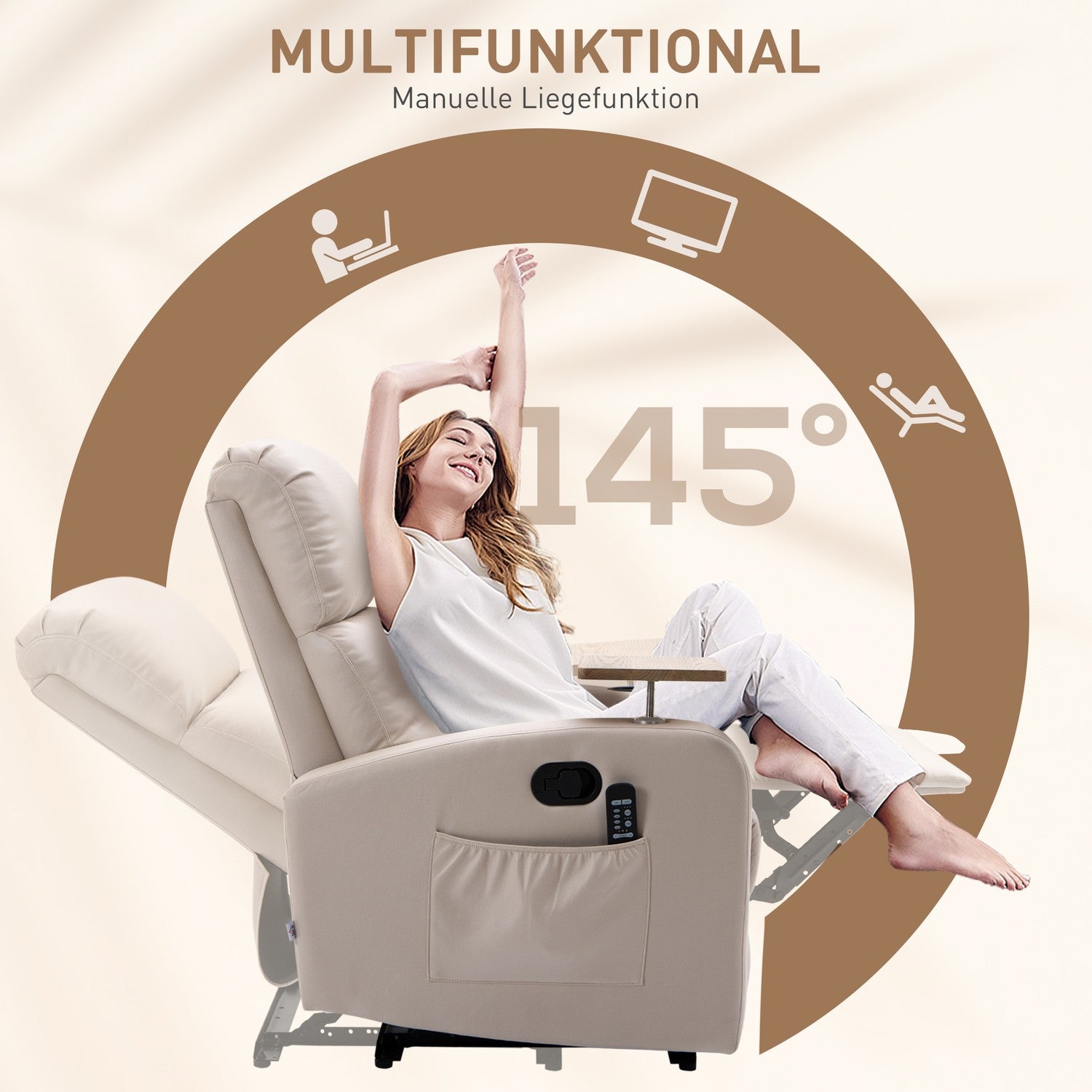 Elektrisk vilstol, mikrofiber, ljusgrå massagefunktion