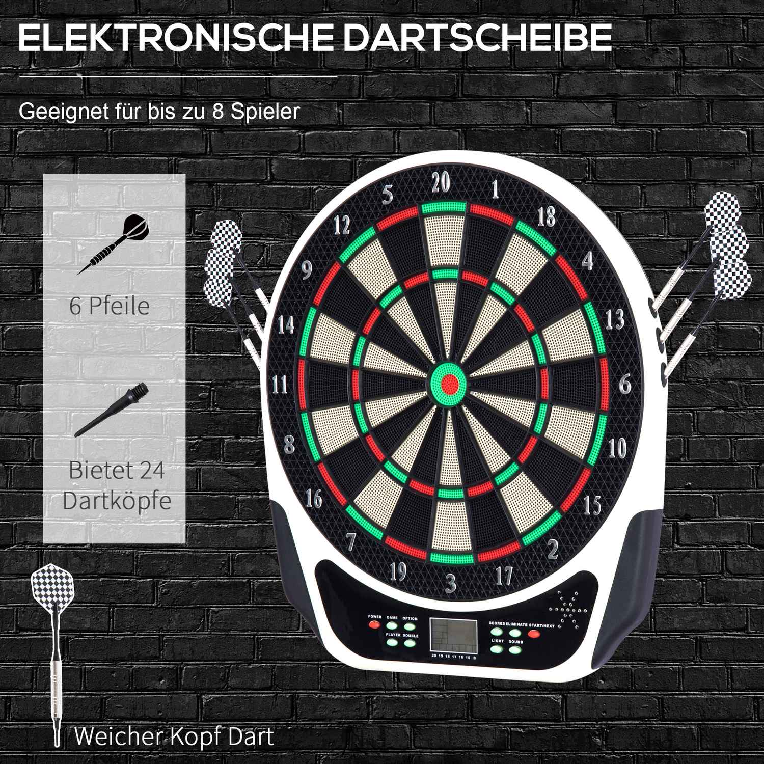 Elektronisk darttavla med LCD-skärm – 18 spel, 6 dart