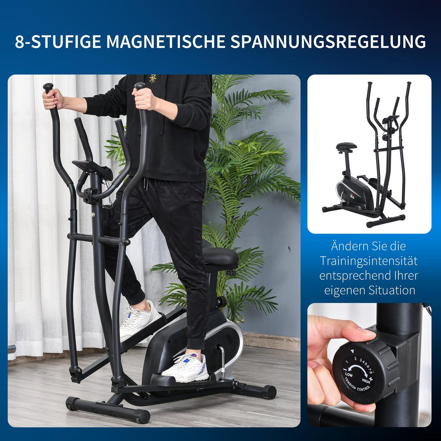 Elliptisk motionscykel, LCD-skärm, justerbart säte, 8 nivåer