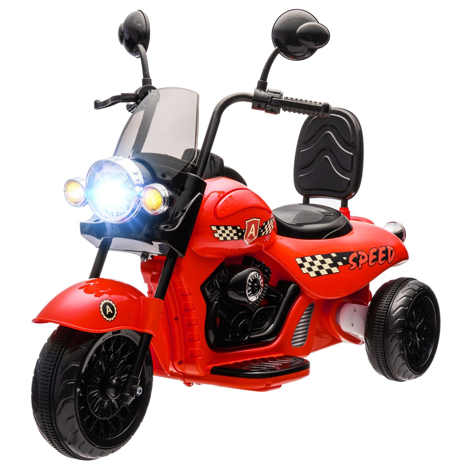 Elmotorcykel för barn, LED, Musik, 3-6 år, Röd