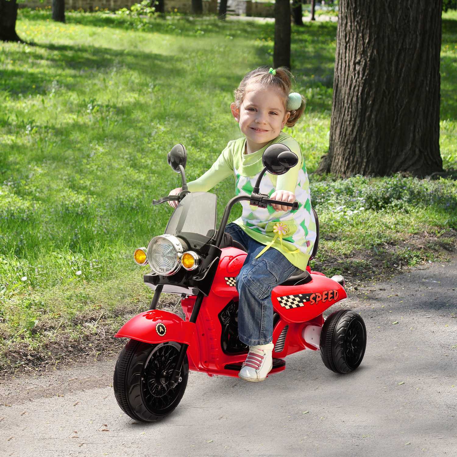 Elmotorcykel för barn, LED, Musik, 3-6 år, Röd
