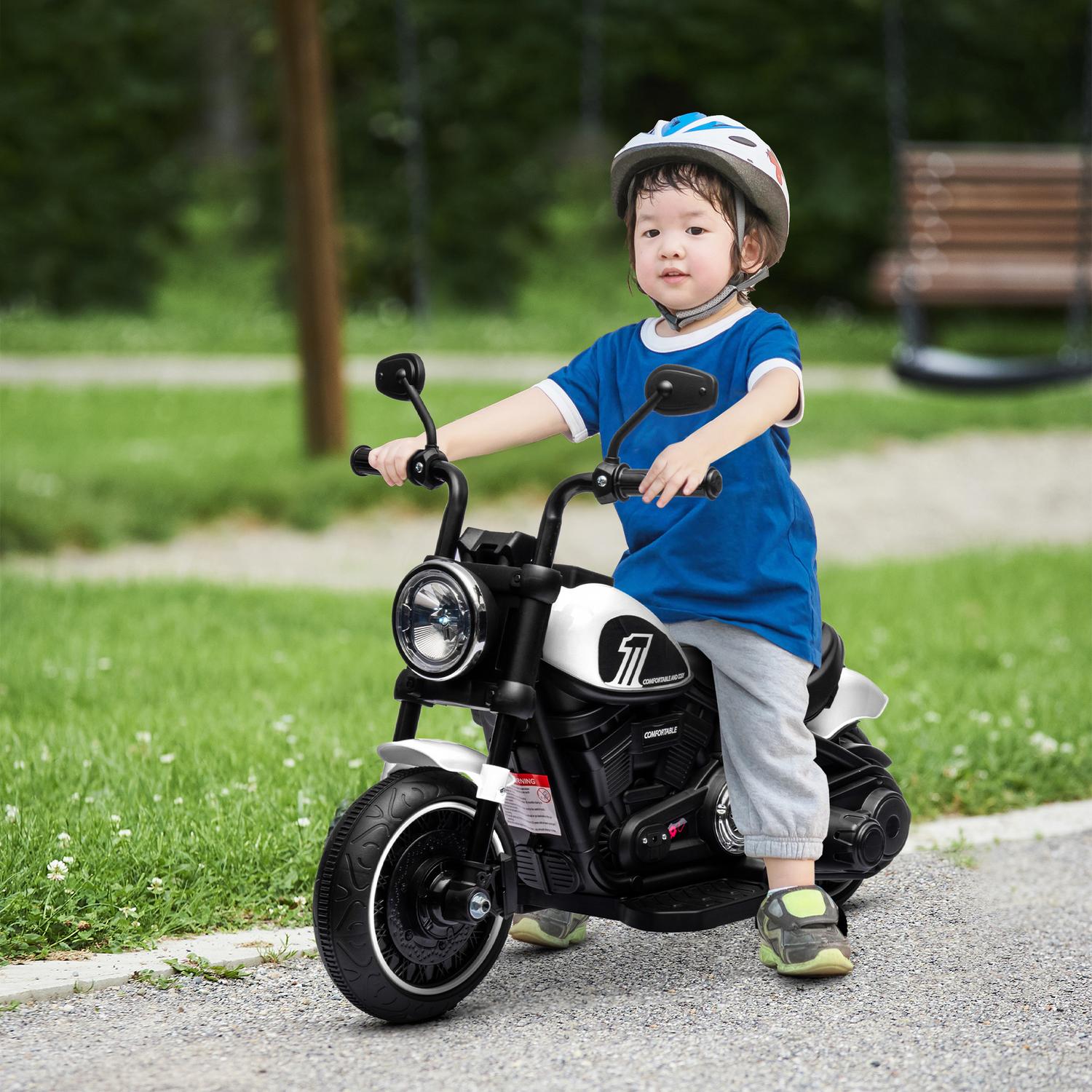 Elektrická motorka pro děti s postranními kolečky, bílá