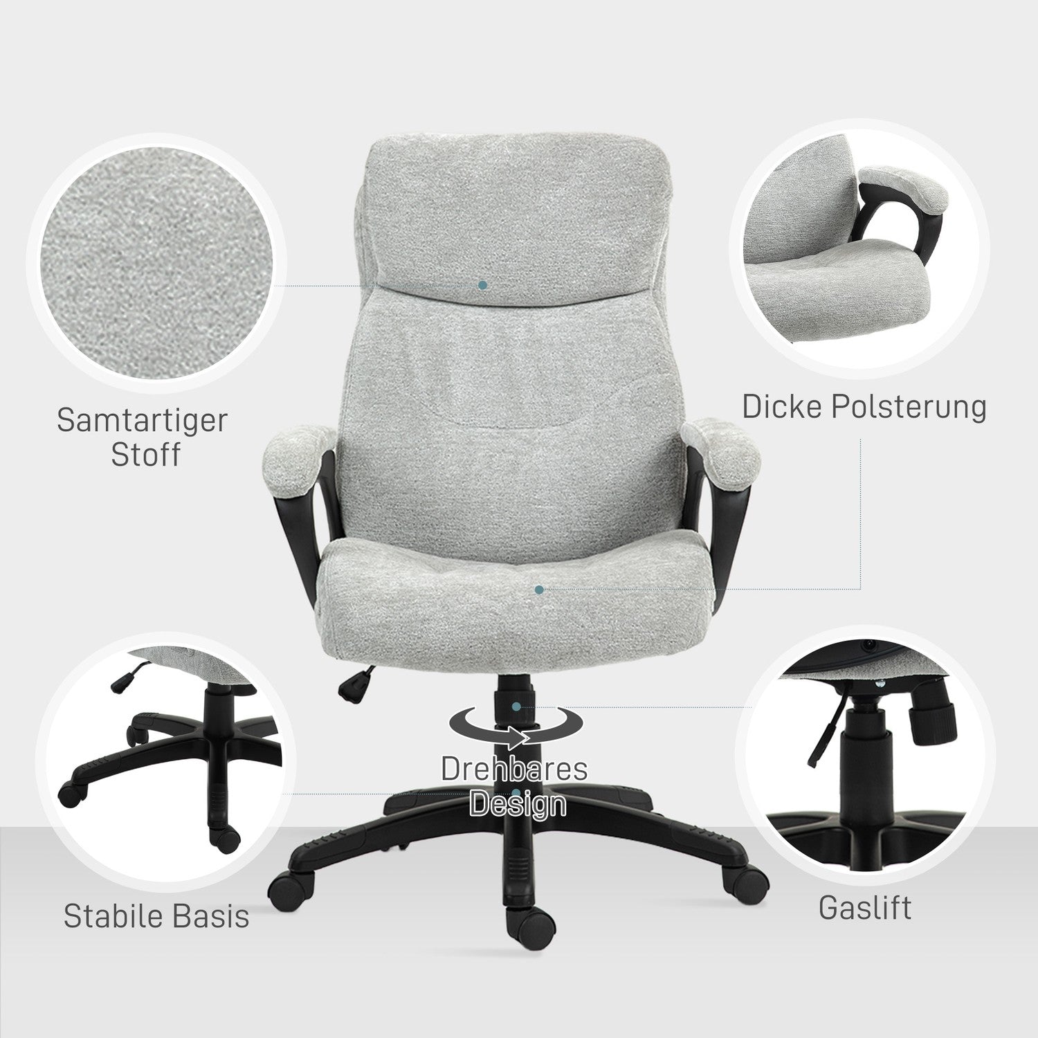 Ergonomická houpací kancelářská židle, výškově nastavitelná, světle šedá