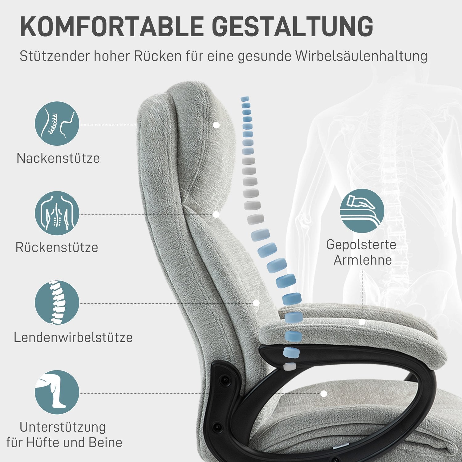 Ergonomická houpací kancelářská židle, výškově nastavitelná, světle šedá