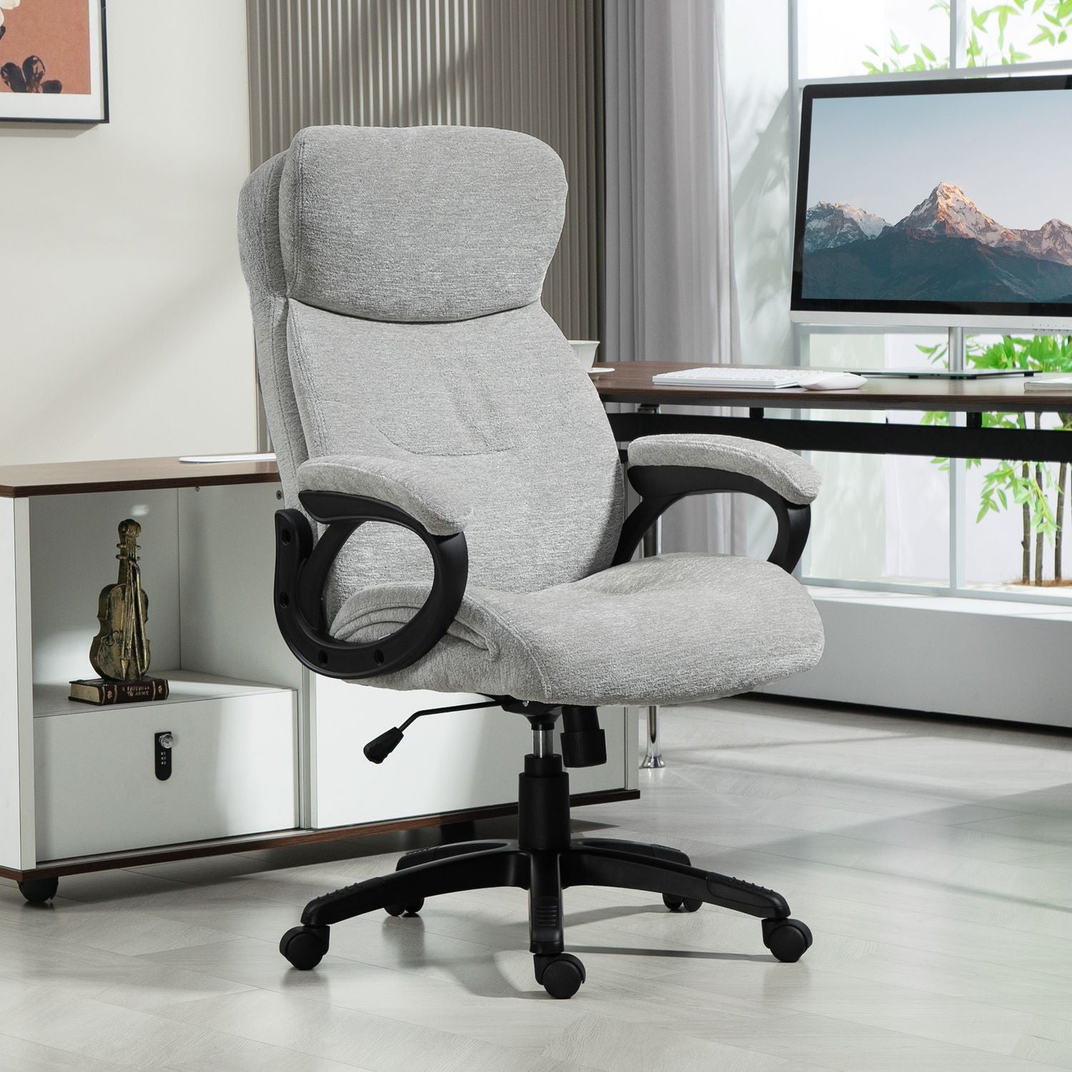 Ergonomická houpací kancelářská židle, výškově nastavitelná, světle šedá