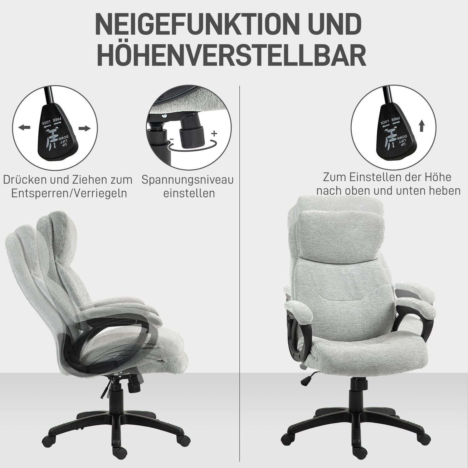 Ergonomická houpací kancelářská židle, výškově nastavitelná, světle šedá