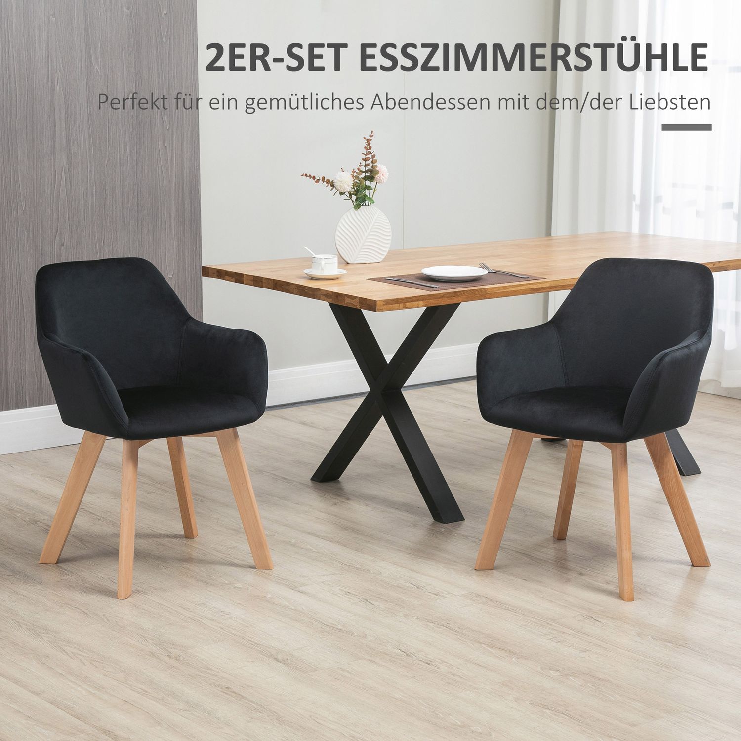 Ergonomiska svarta köksstolar Set om 2, trä & polyester