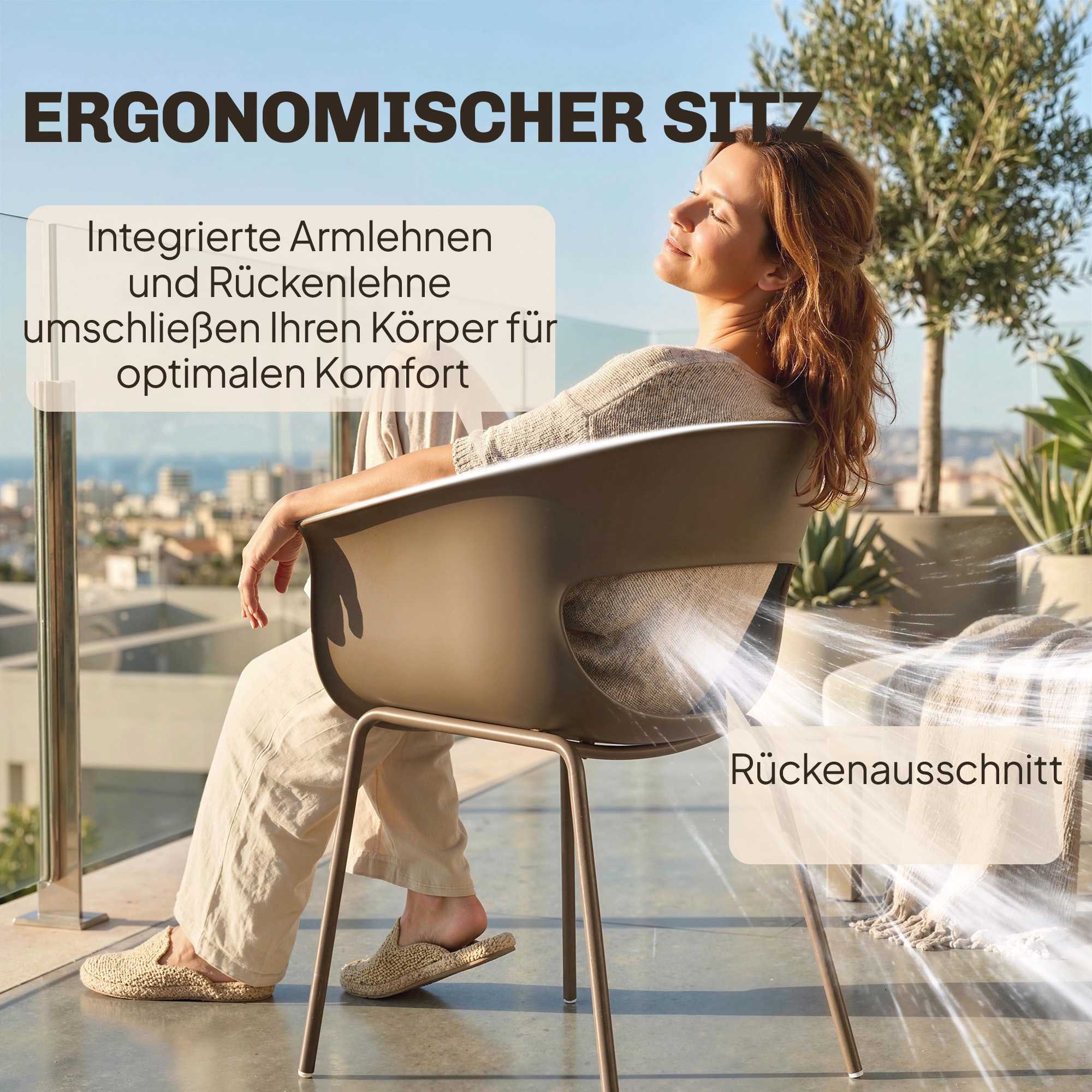 Ergonomiska trädgårdsstolar för utomhusbruk, set om 4, väderbeständiga, kaffe