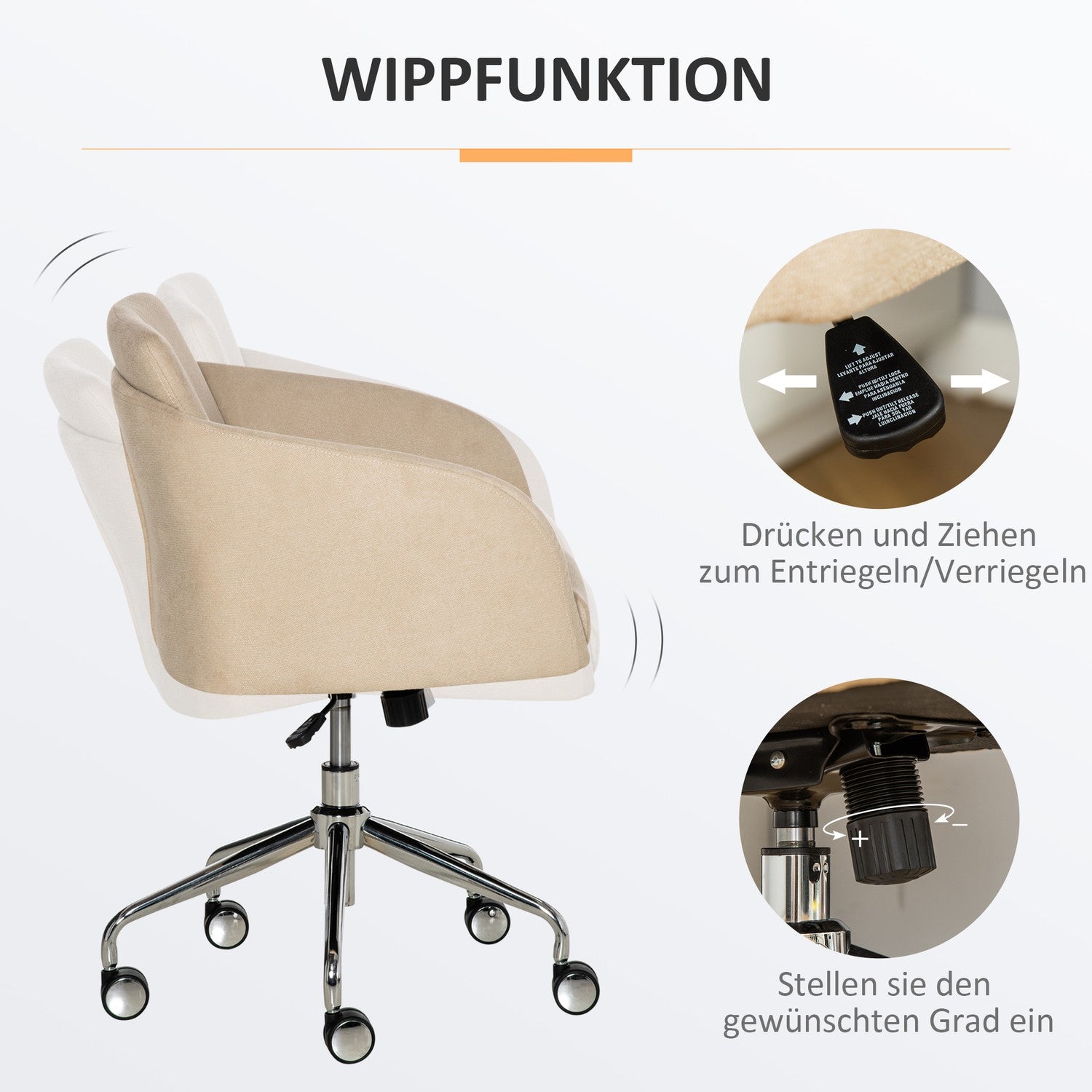 Ergonomisk beige kontorsstol – justerbar höjd, vridbar