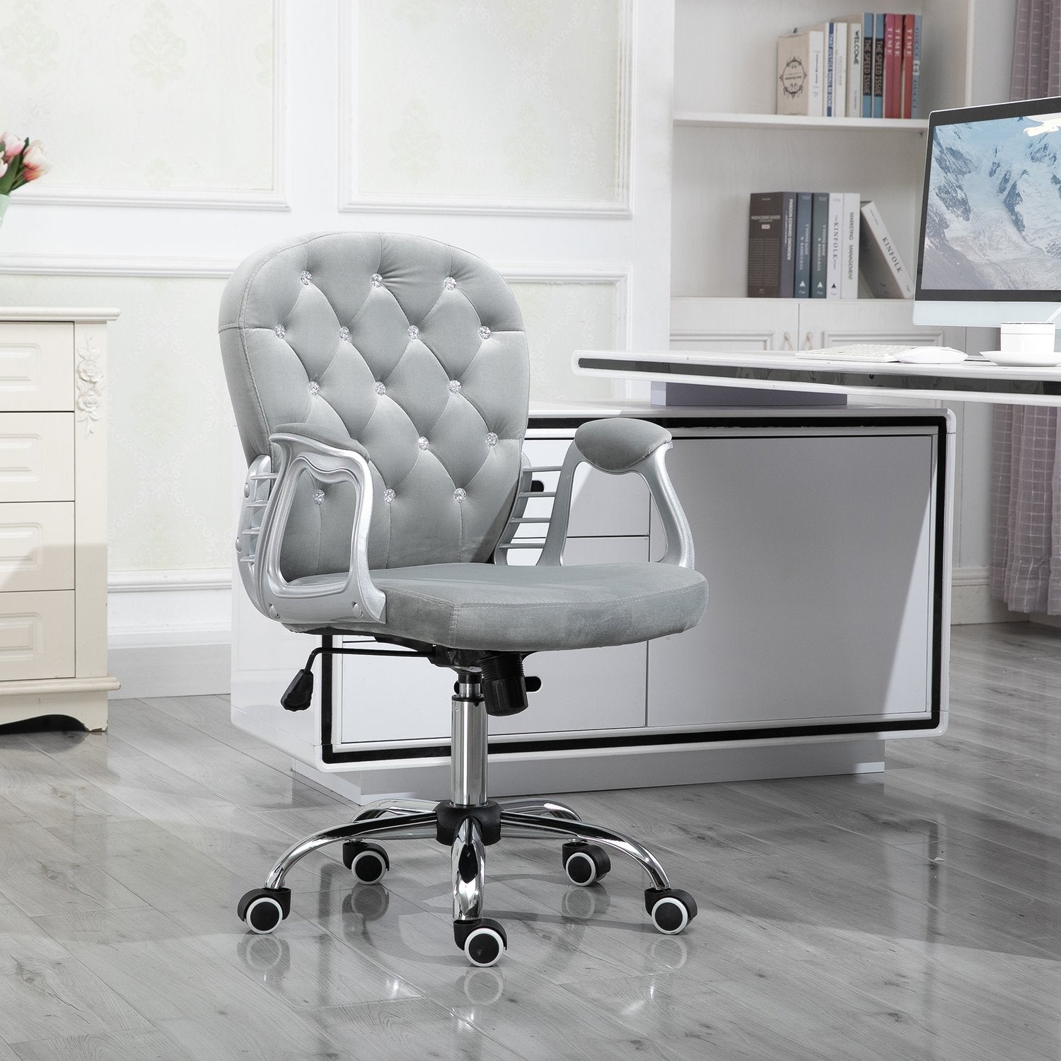 Ergonomisk grå kontorsstol – justerbart vadderat ryggstöd