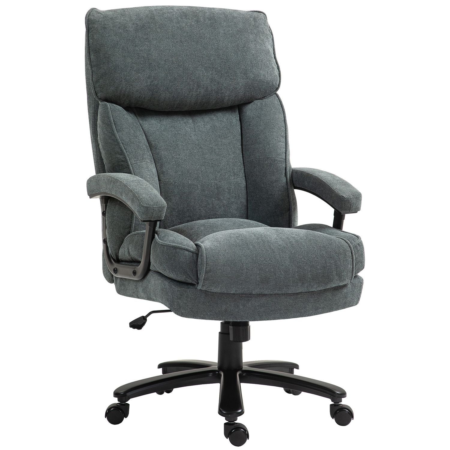 Ergonomisk grå kontorsstol, linnelook, höjdjusterbar