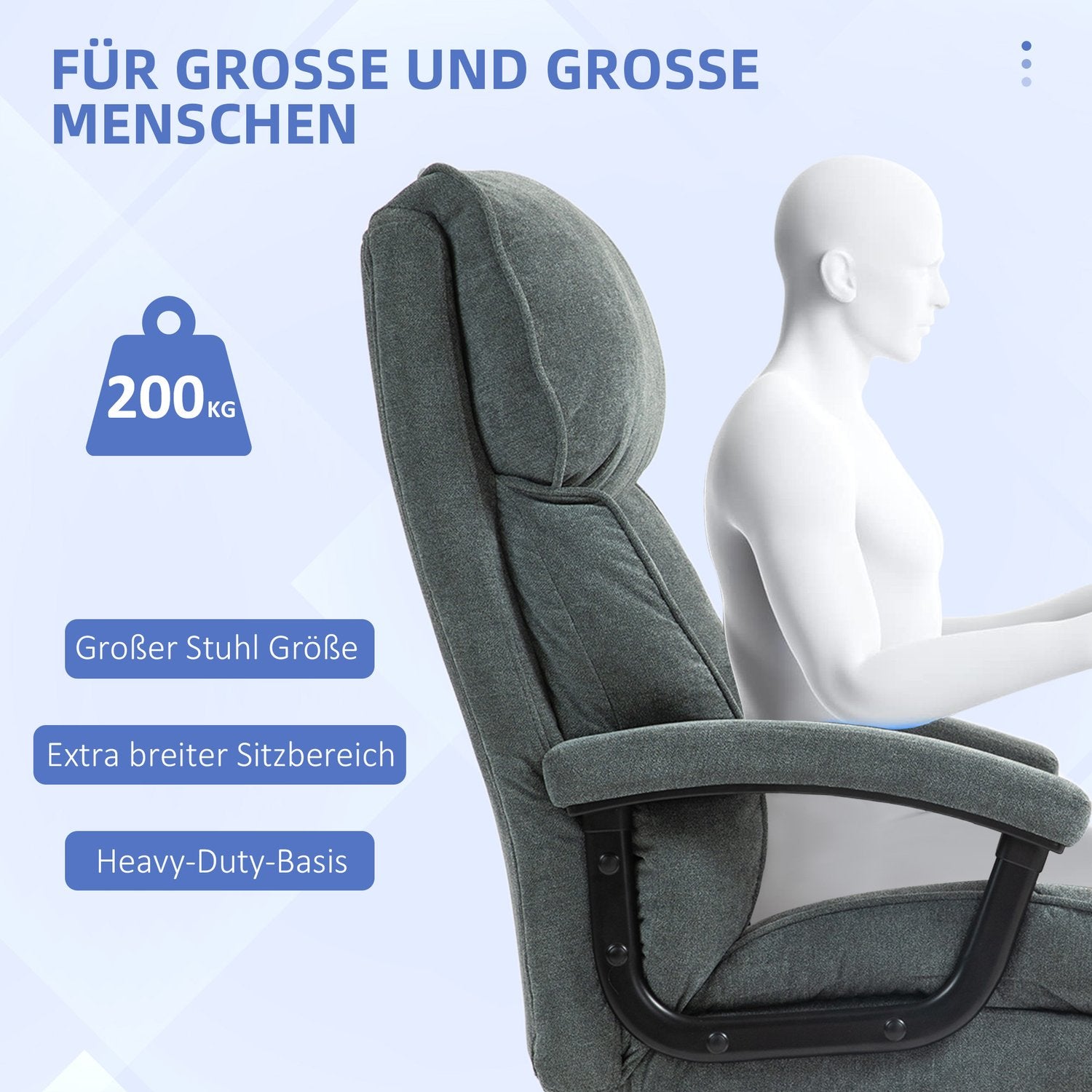 Ergonomisk grå kontorsstol, linnelook, höjdjusterbar