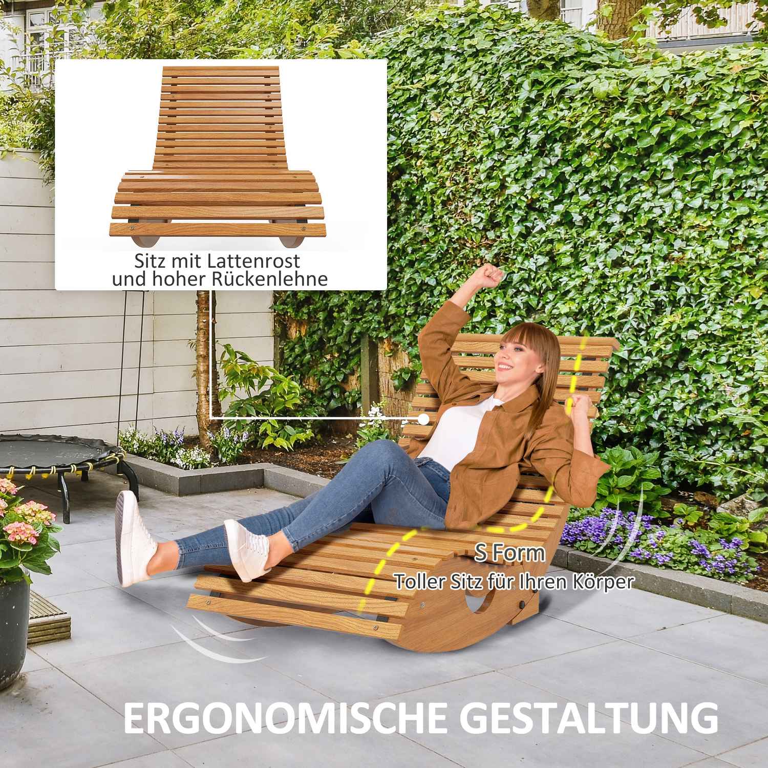 Ergonomické dřevěné houpací křeslo, teakové, nosnost 120 kg