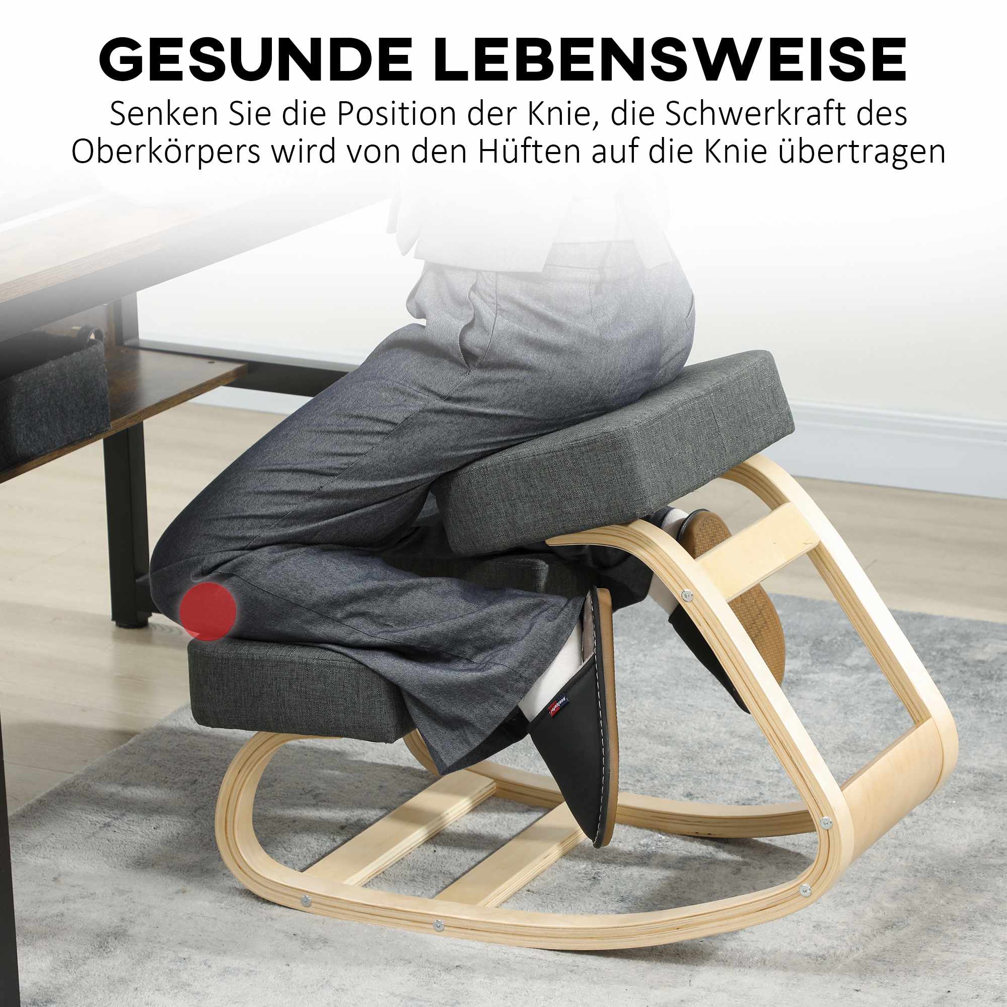 Ergonomisk knäböjstol, björkträ, 120 kg kapacitet, mörkgrå