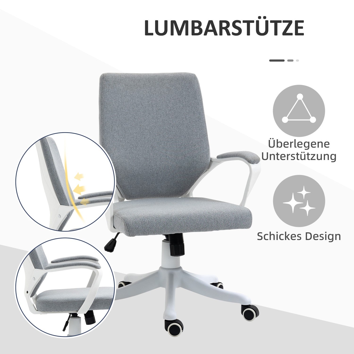 Ergonomisk kontorsstol, 360° vridbar, justerbart ryggstöd