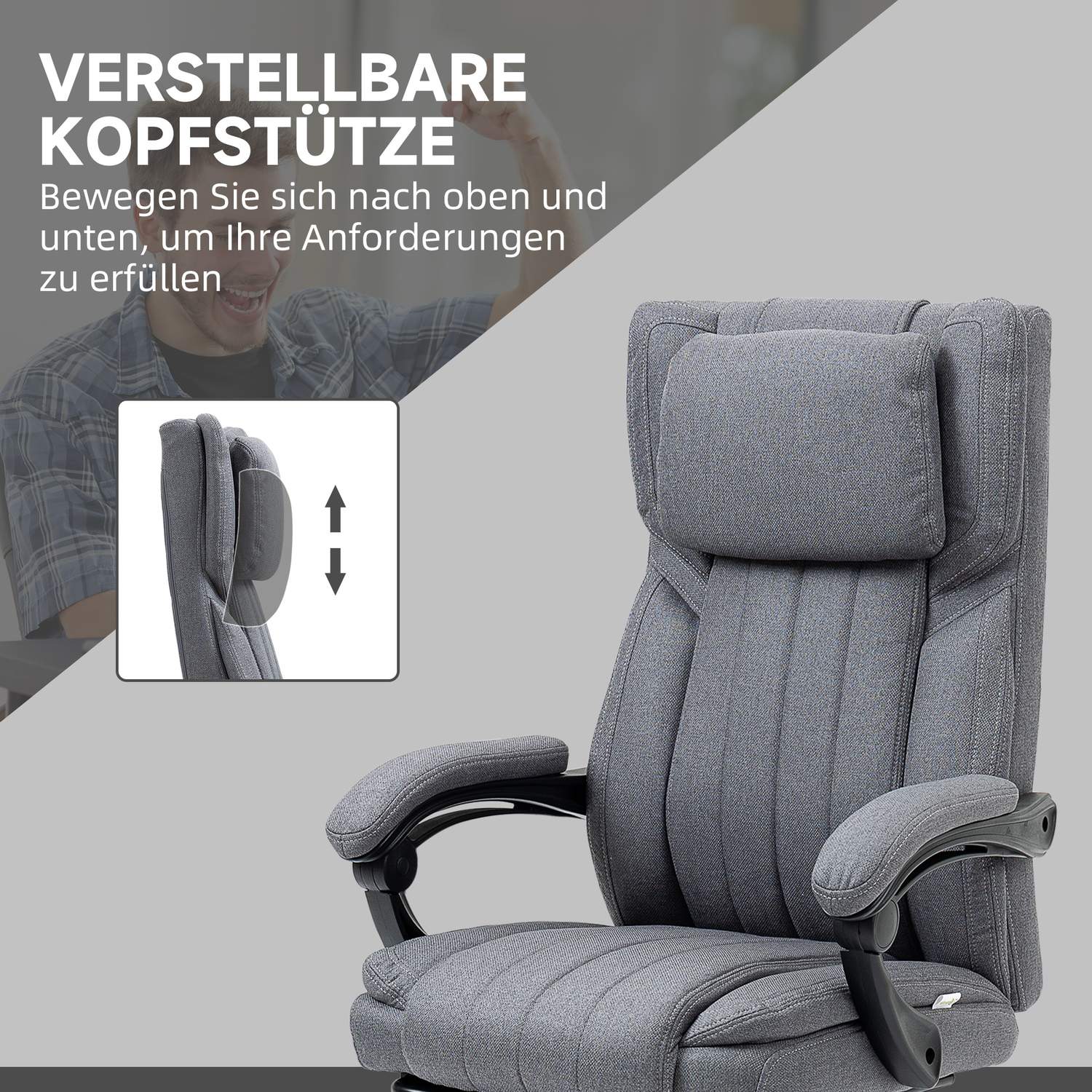 Ergonomisk kontorsstol, Liggande, Massage, Grå