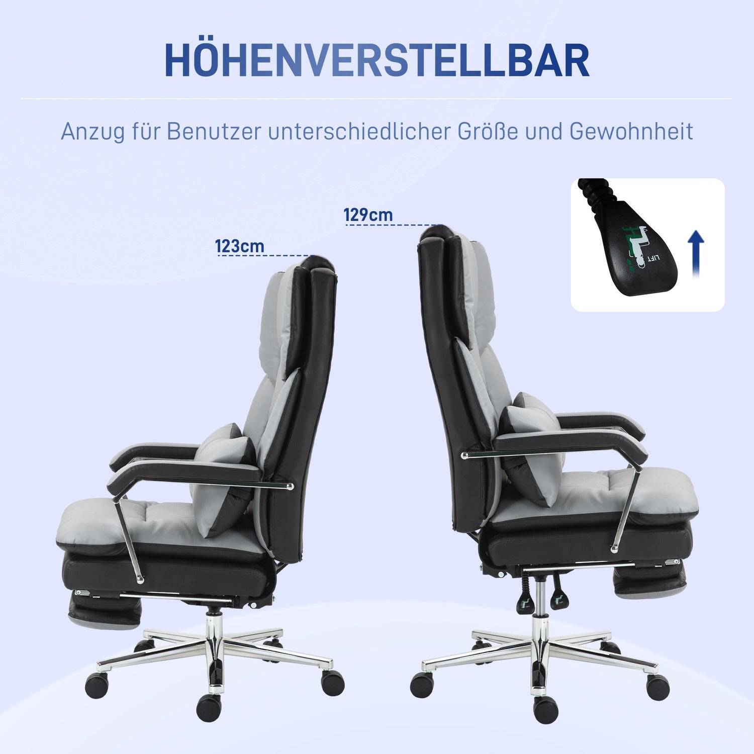 Ergonomisk kontorsstol, gungande, 180 kg belastning, ljusgrått läder