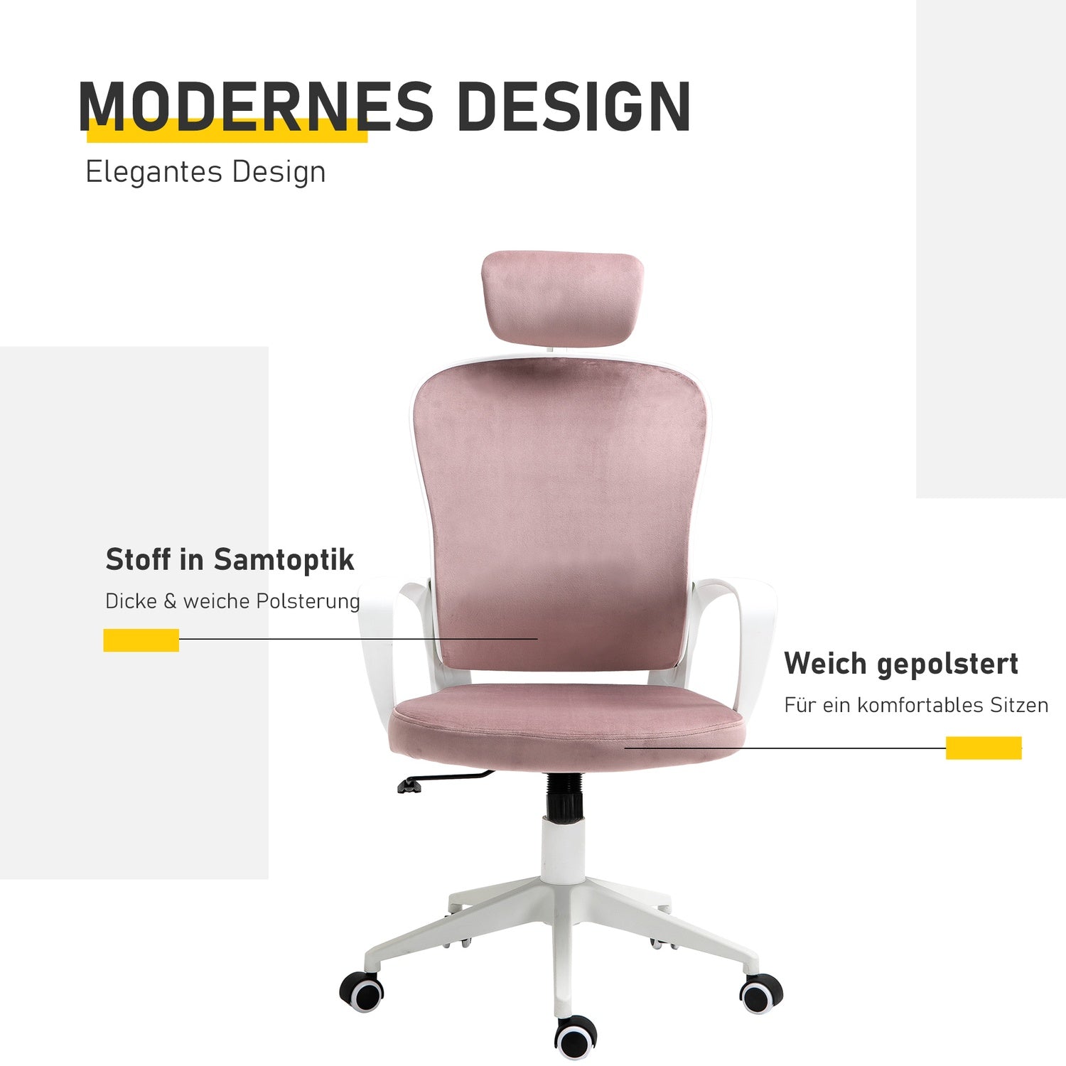 Ergonomisk kontorsstol, höjdjusterbar, rosa 63X64X118-128cm