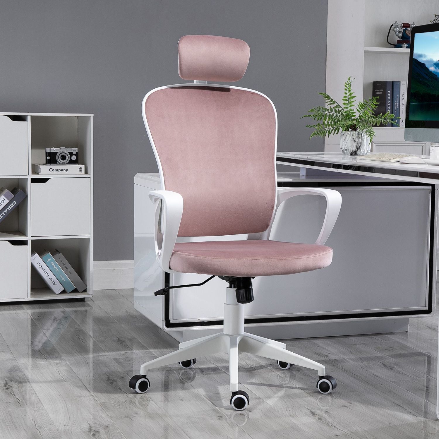 Ergonomisk kontorsstol, höjdjusterbar, rosa 63X64X118-128cm