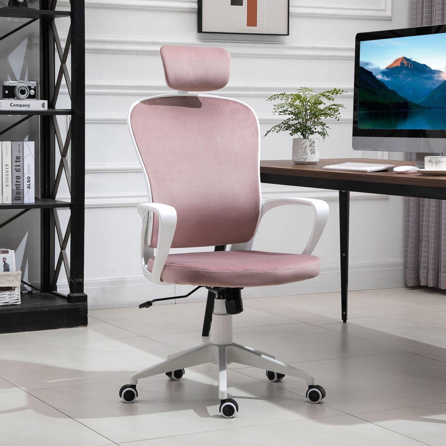 Ergonomisk kontorsstol, höjdjusterbar, rosa 63X64X118-128cm