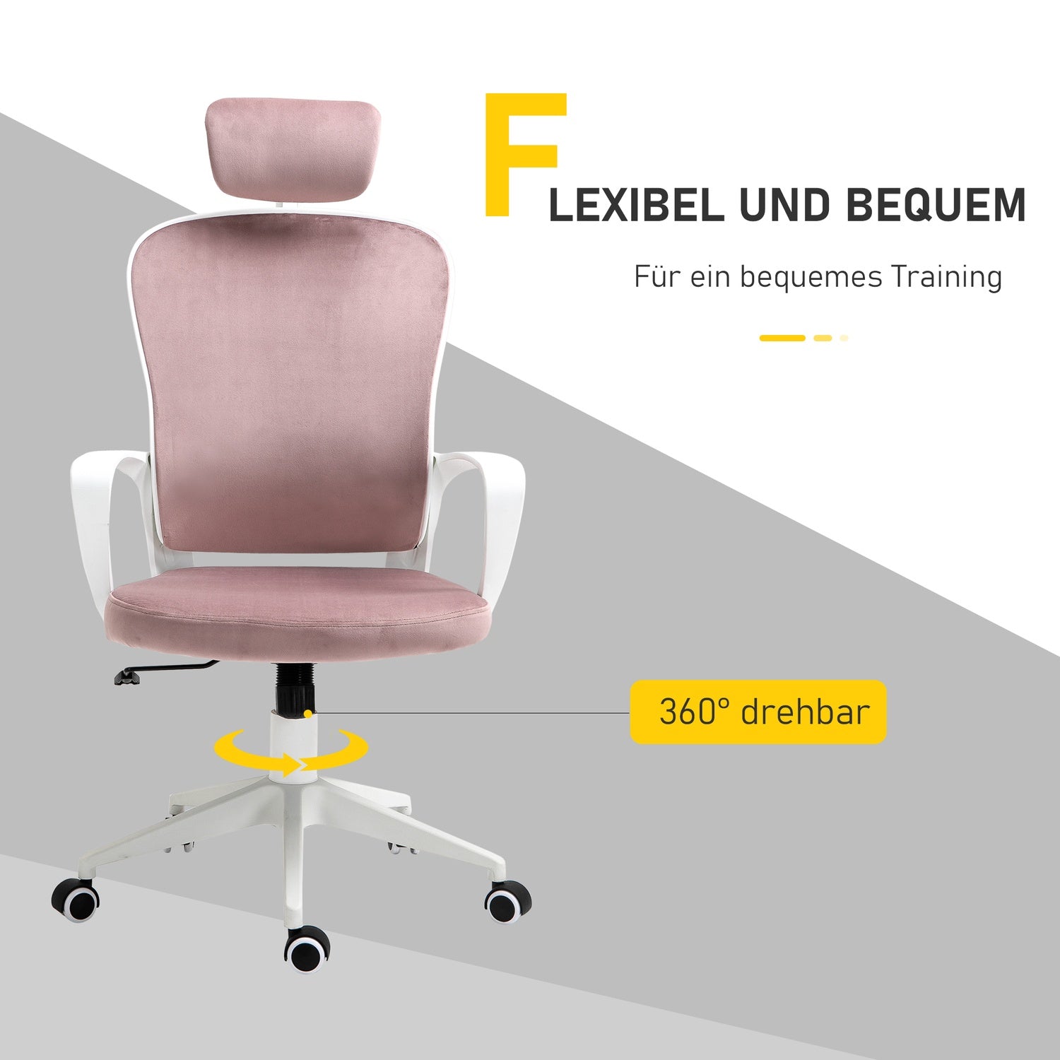 Ergonomisk kontorsstol, höjdjusterbar, rosa 63X64X118-128cm