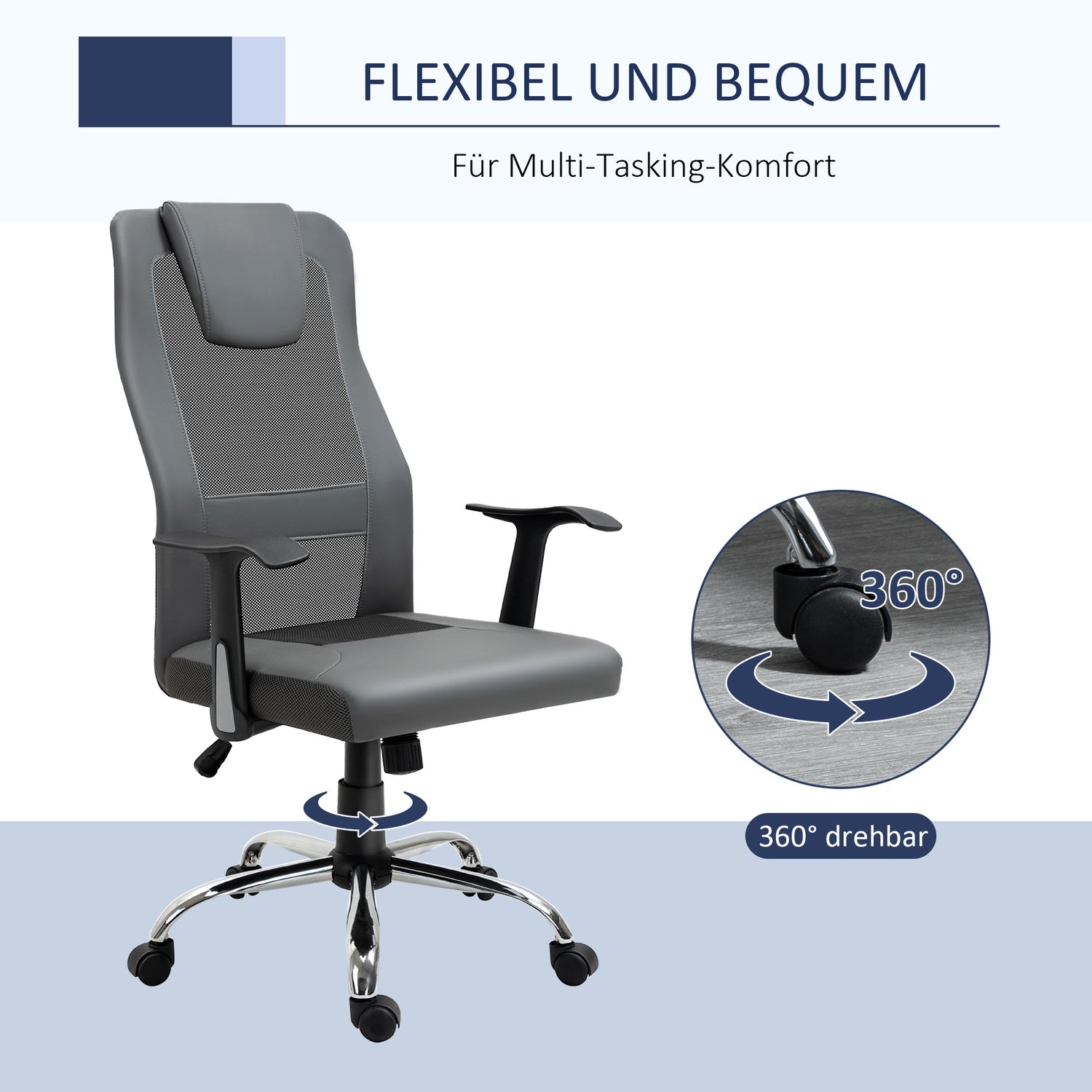 Ergonomisk kontorsstol i grått konstläder justerbar