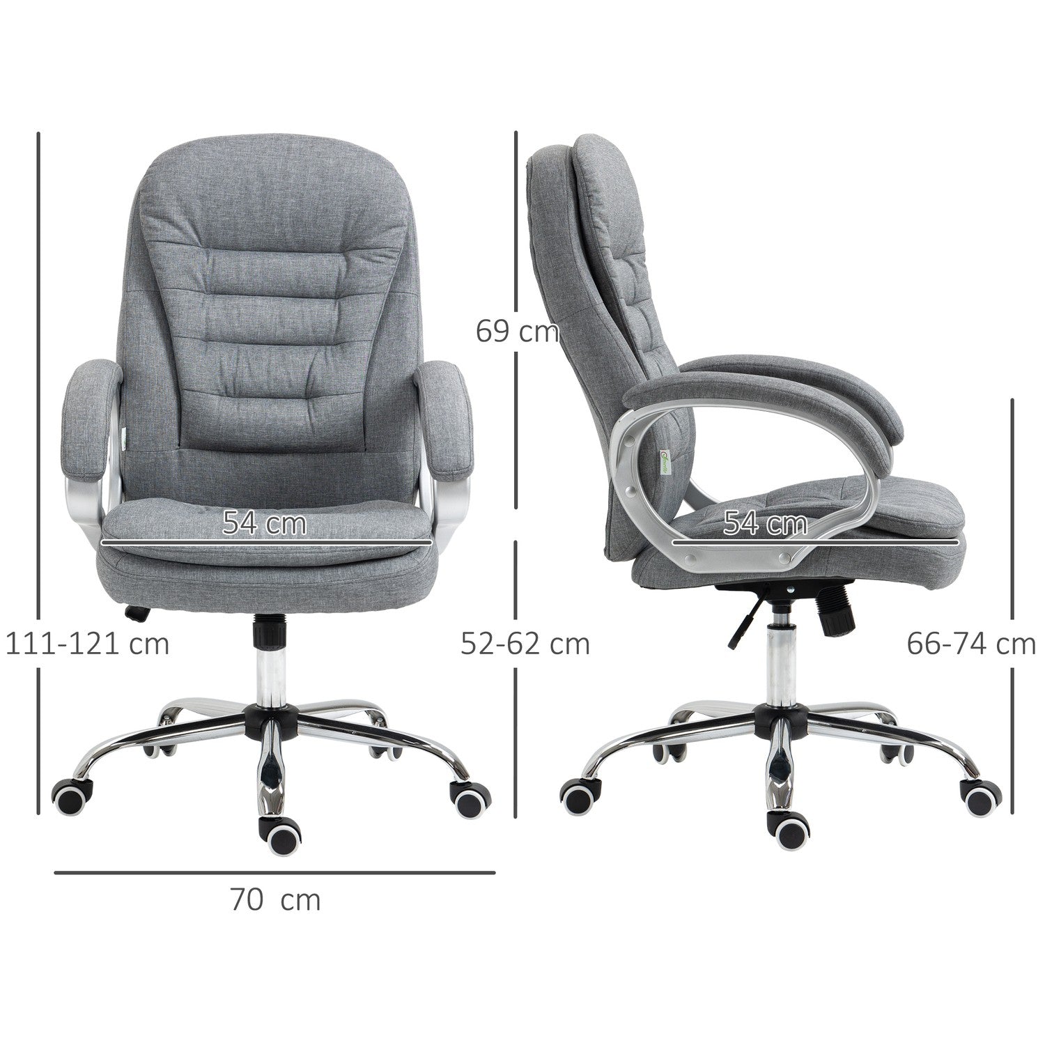 Ergonomisk kontorsstol i grått linne med rocker, justerbar höjd