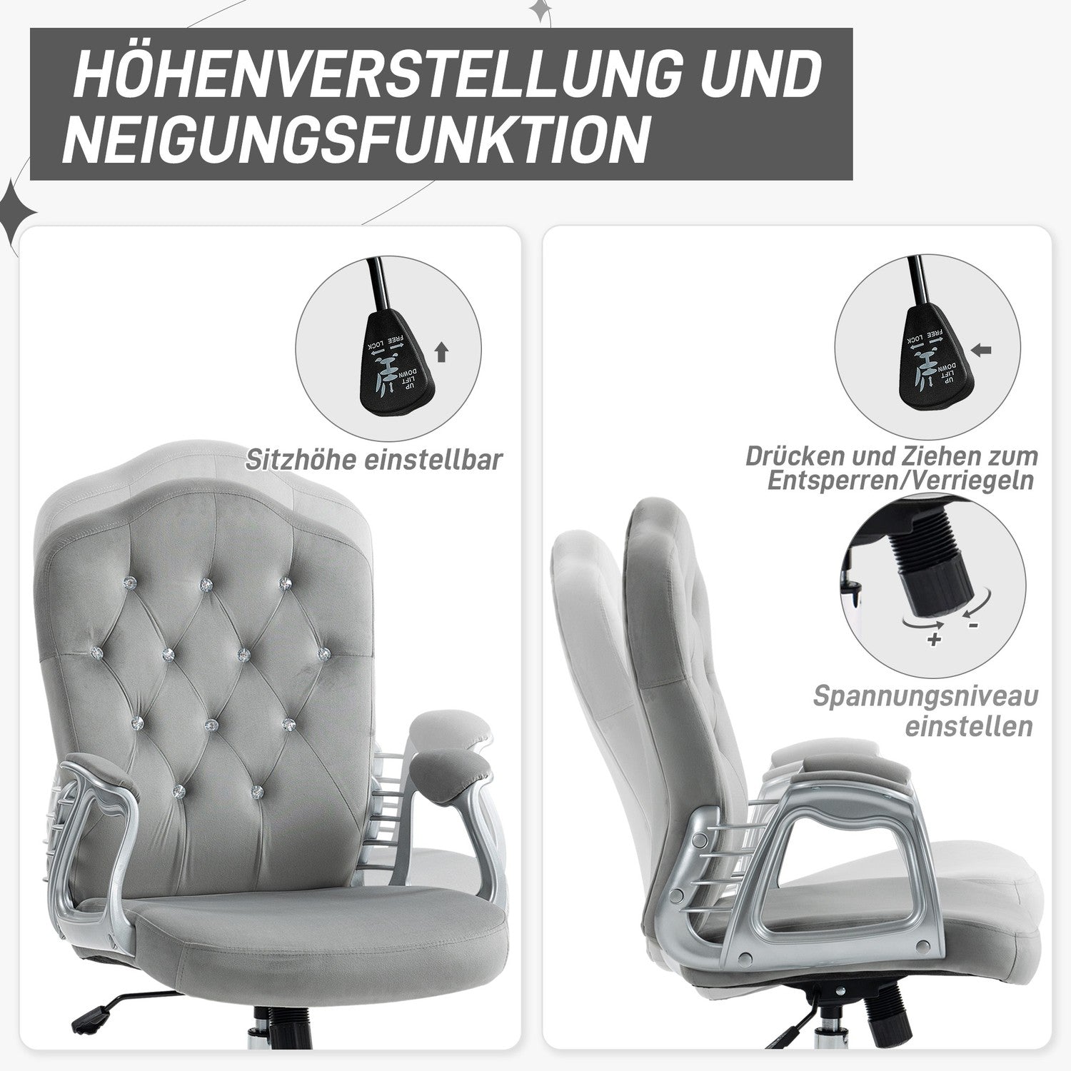 Ergonomická kancelářská židle z umělé kůže, nastavitelná, světle šedá