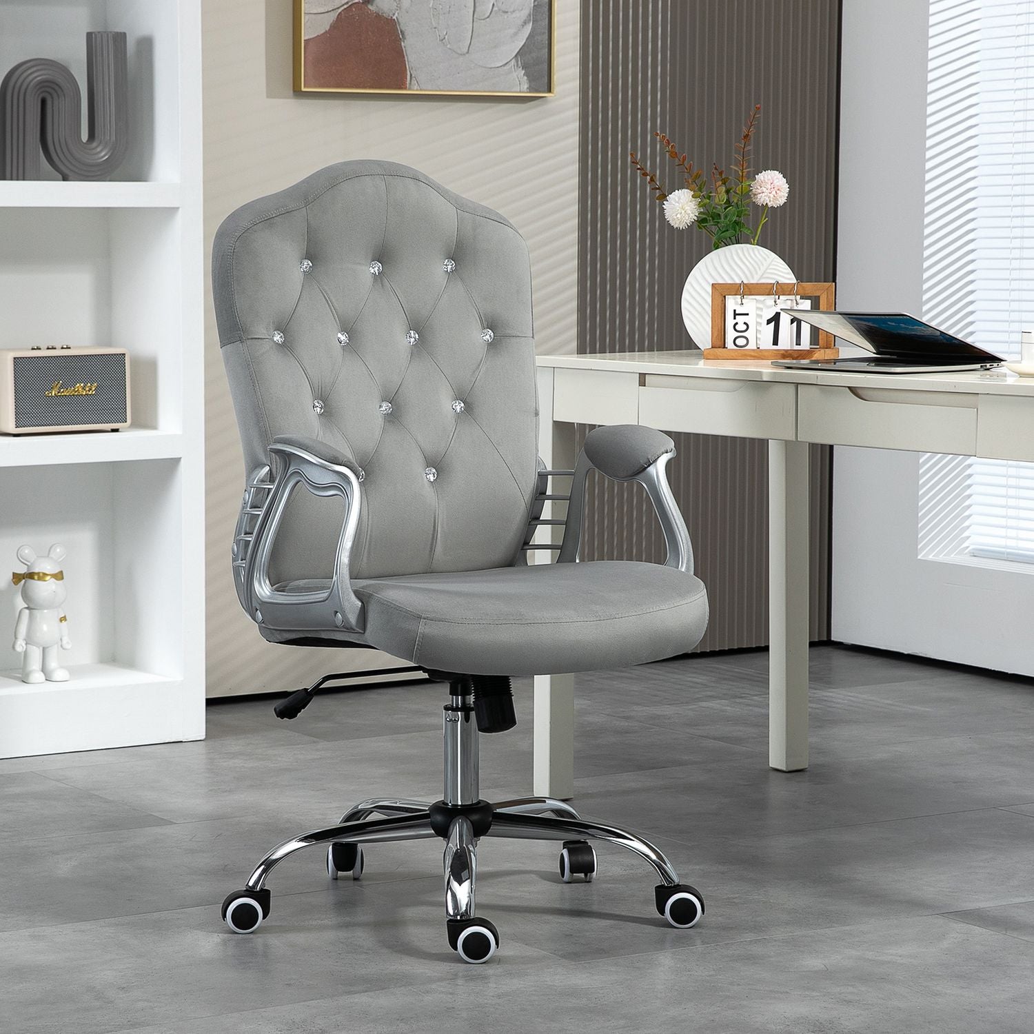 Ergonomická kancelářská židle z umělé kůže, nastavitelná, světle šedá