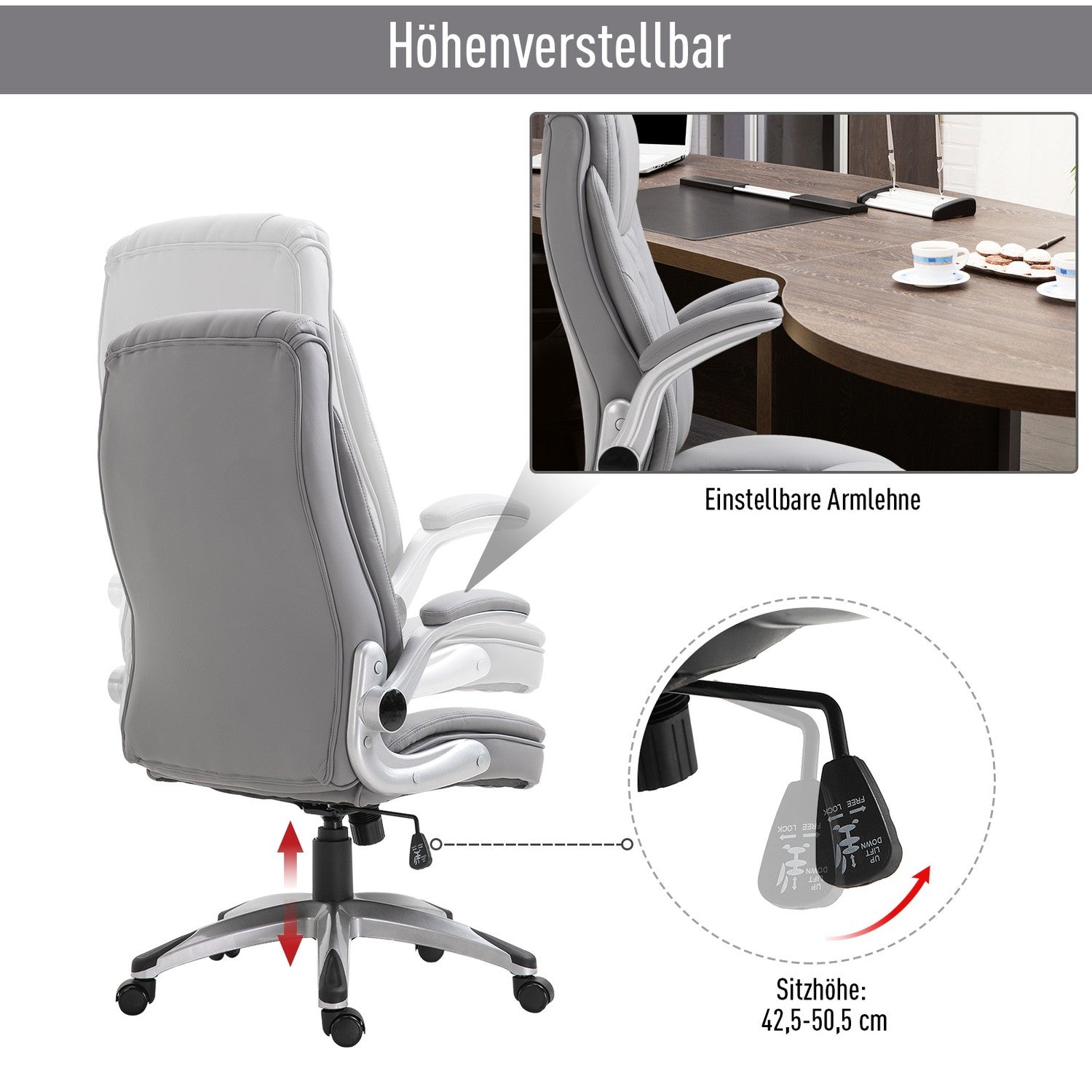 Ergonomisk kontorsstol i konstläder – justerbar, vridbar, med nackstöd