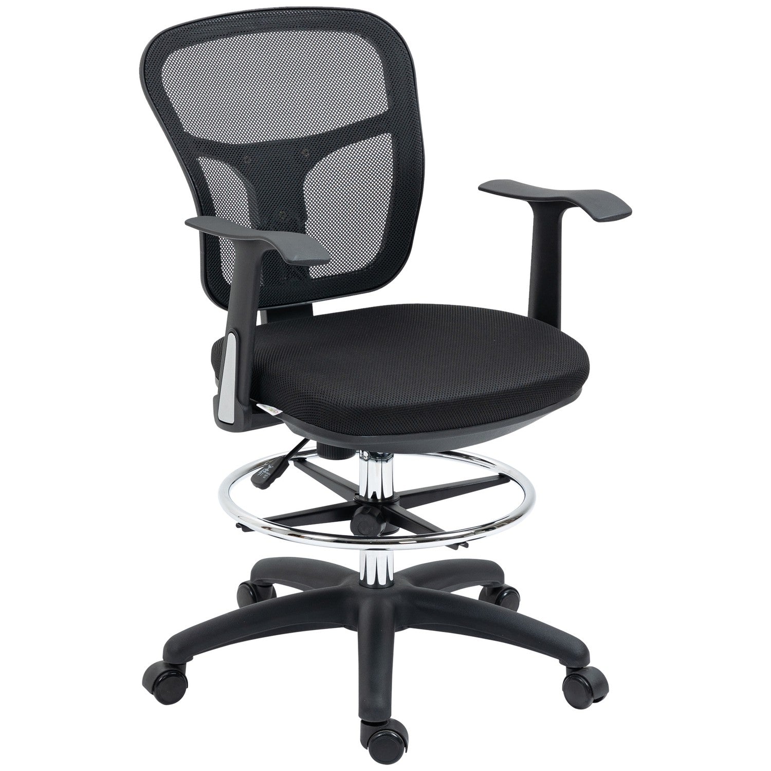 Ergonomisk kontorsstol i mesh, svart – justerbart armstöd och fotstöd