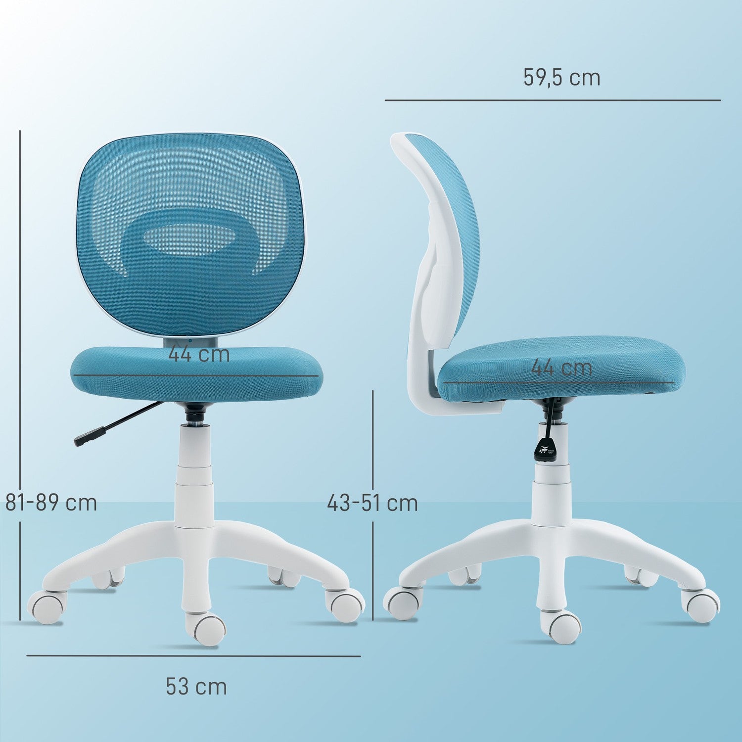 Ergonomisk kontorsstol, justerbar höjd, blått nät