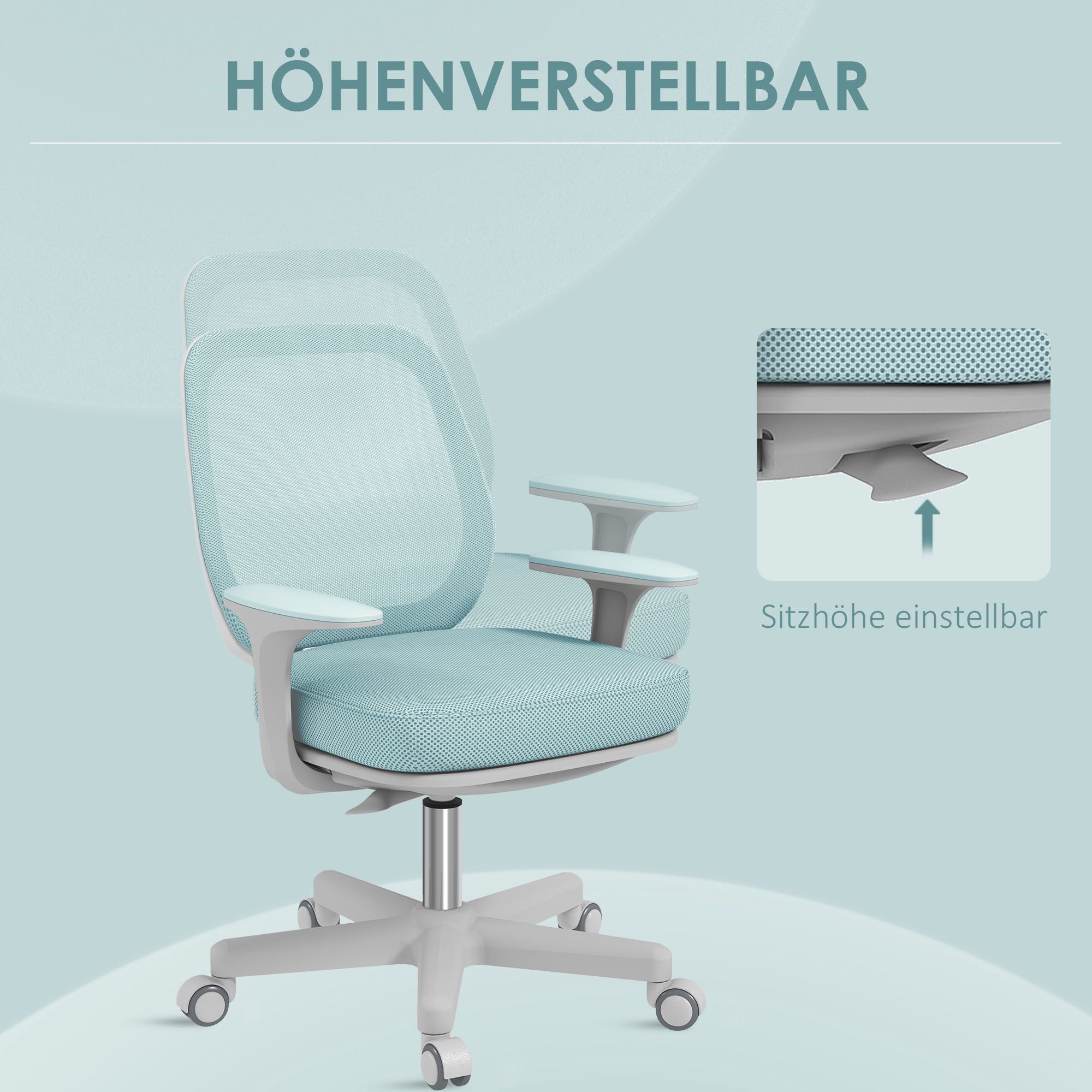 Ergonomisk kontorsstol, justerbar höjd, grön, 360 graders vridbar