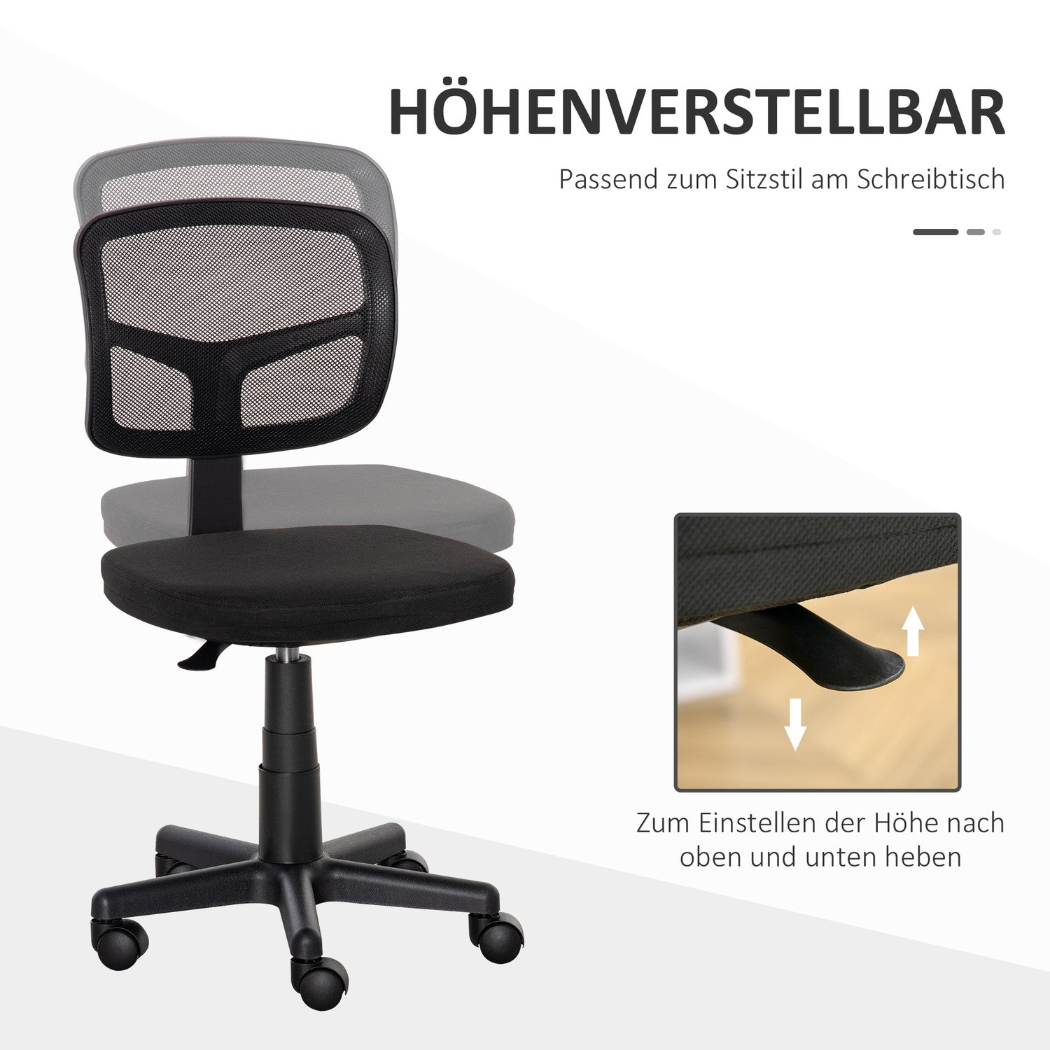 Ergonomisk kontorsstol, justerbar höjd, svart mesh