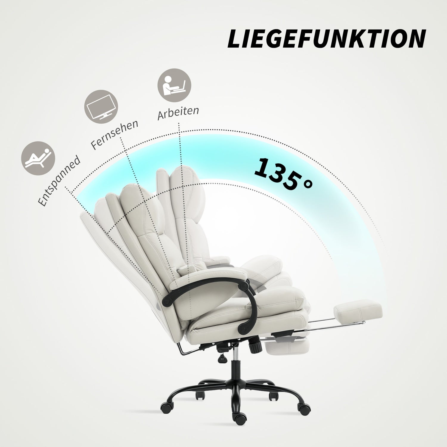 Ergonomisk kontorsstol, justerbar, svankstöd, ljusgrå