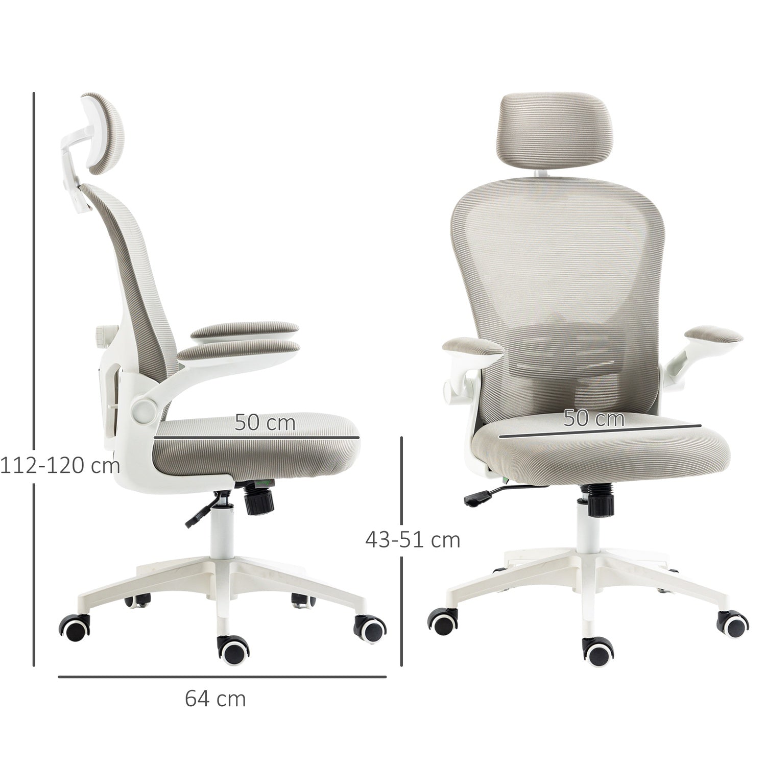 Ergonomická kancelářská židle s nastavitelnou opěrkou hlavy, šedá