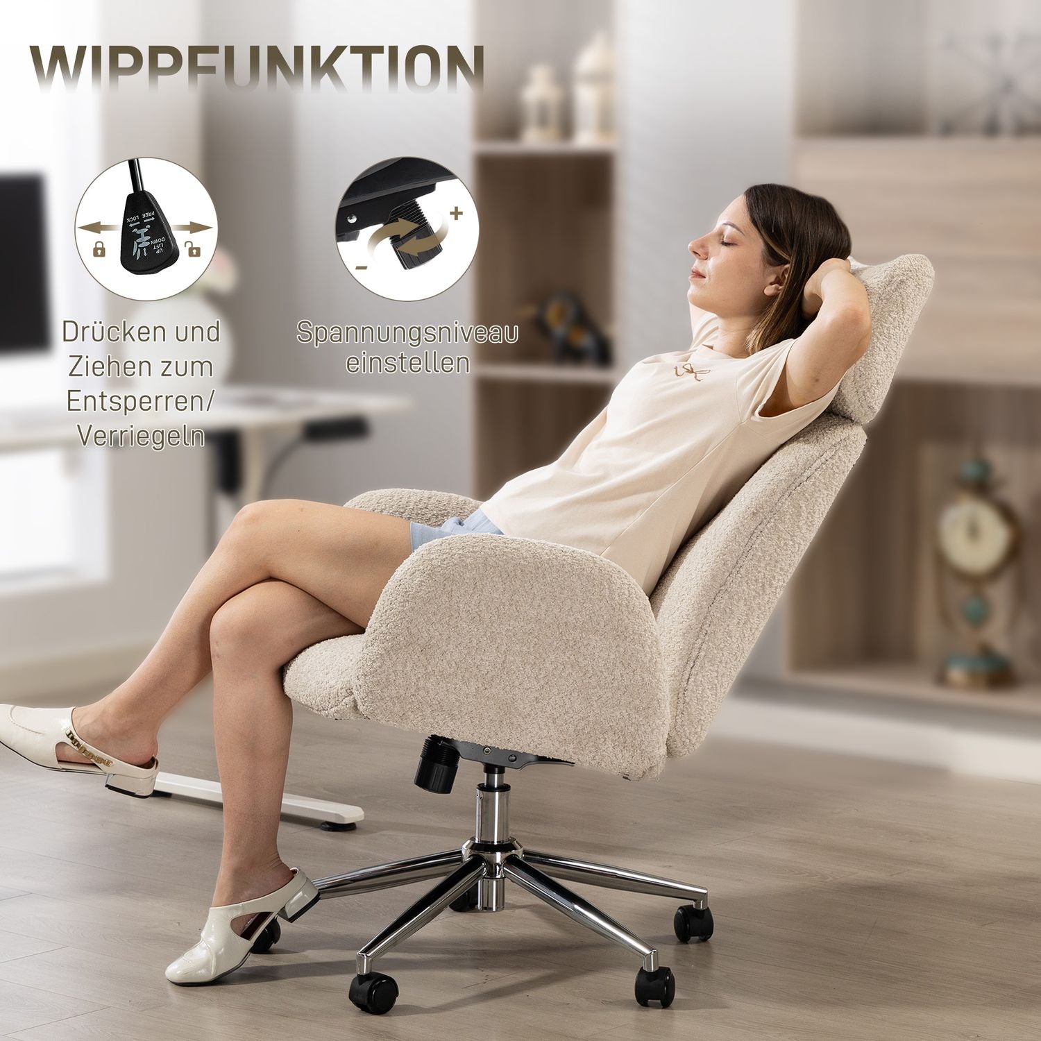 Ergonomisk kontorsstol, justerbart nackstöd, lutning, gråvit