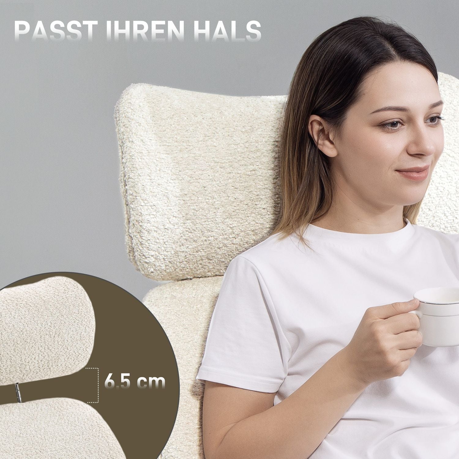 Ergonomisk kontorsstol, justerbart nackstöd, lutning, gråvit