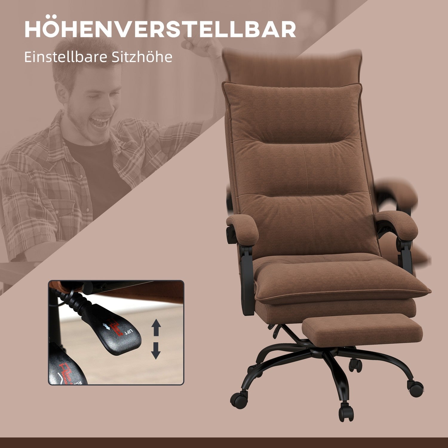 Ergonomisk kontorsstol med massage, 155° lutning – brun