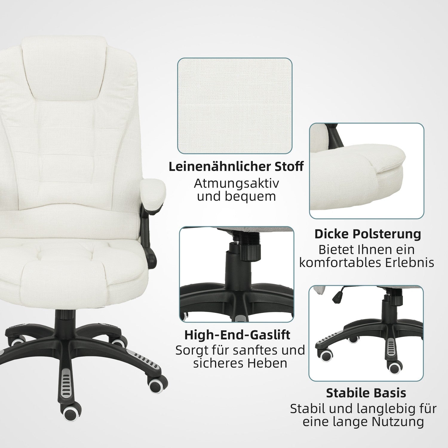 Ergonomisk kontorsstol med massage, gräddvit, 68x72x110-120 cm