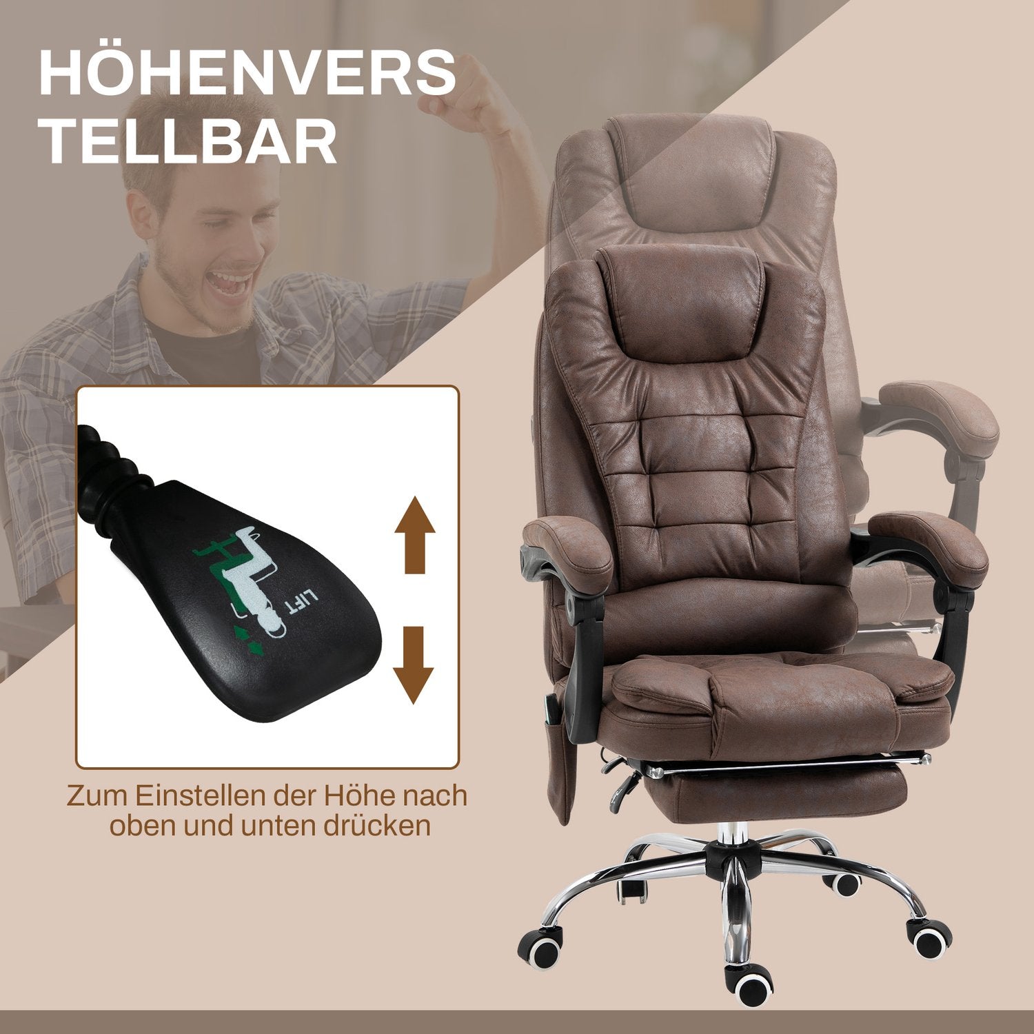 Ergonomisk kontorsstol med massage, lutning och värme