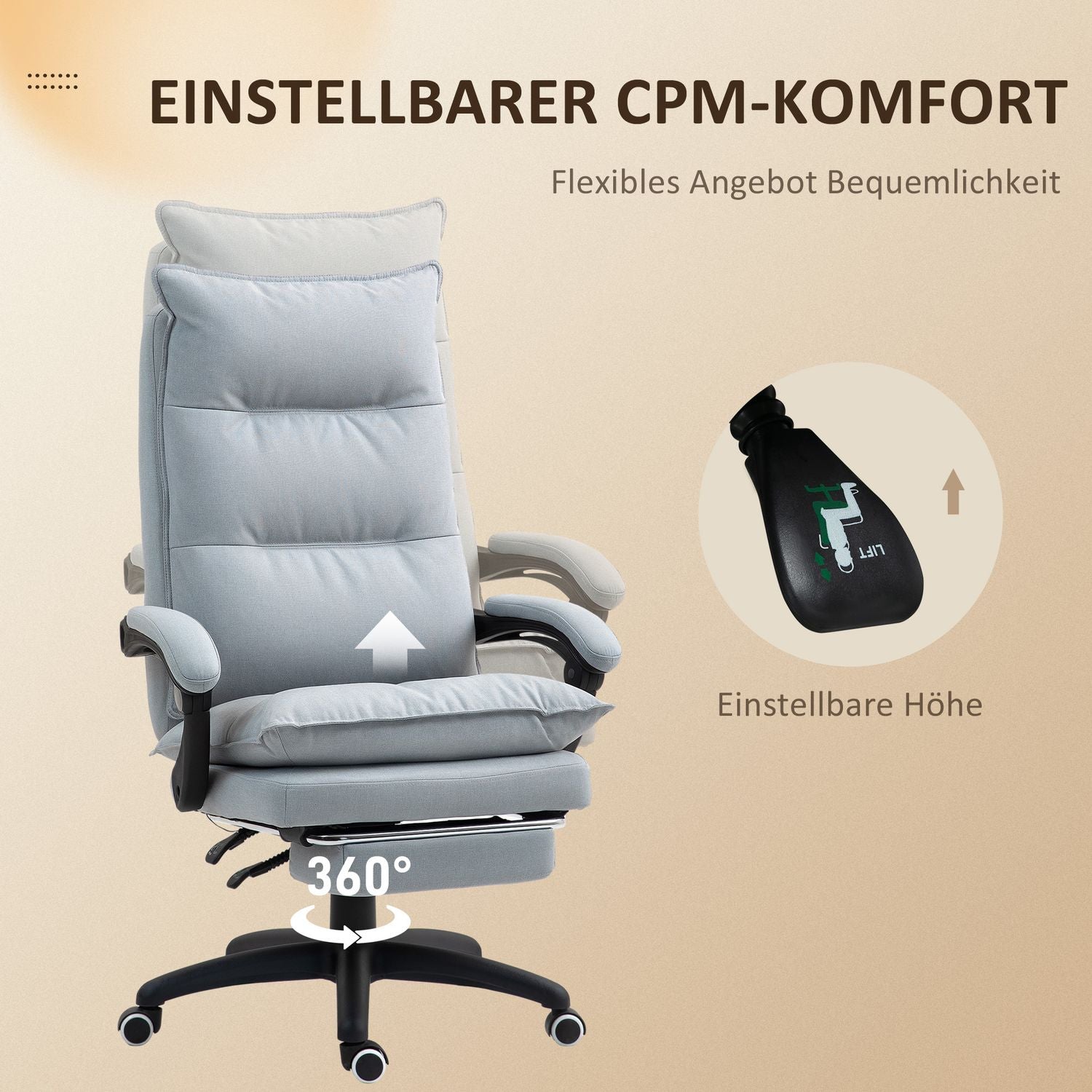Ergonomické kancelářské křeslo s masáží a funkcí naklápění, světle šedé