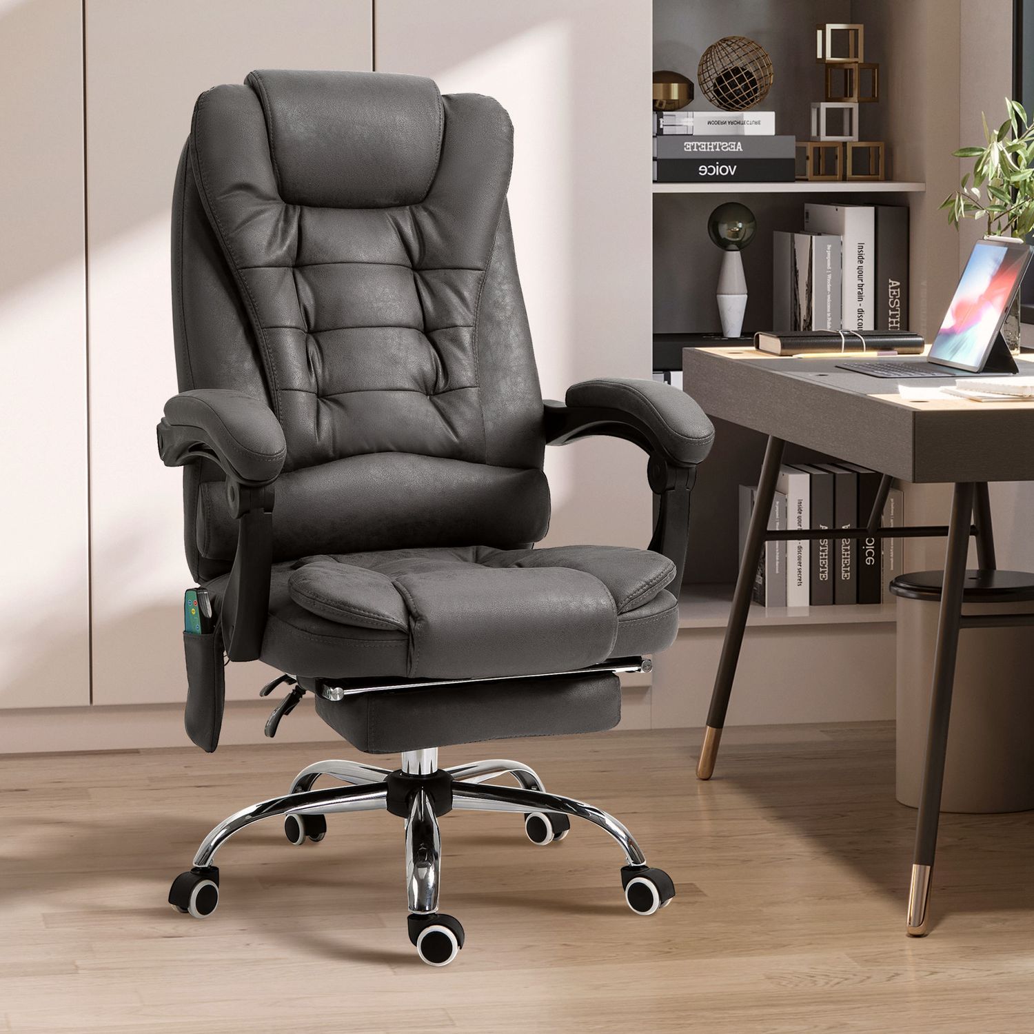 Ergonomisk kontorsstol med massage, värme & fotstöd