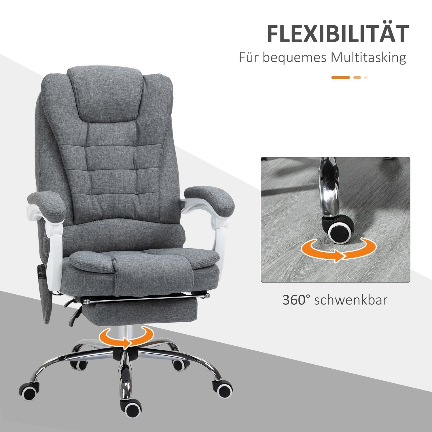 Ergonomisk kontorsstol med värme, massage och fotstöd